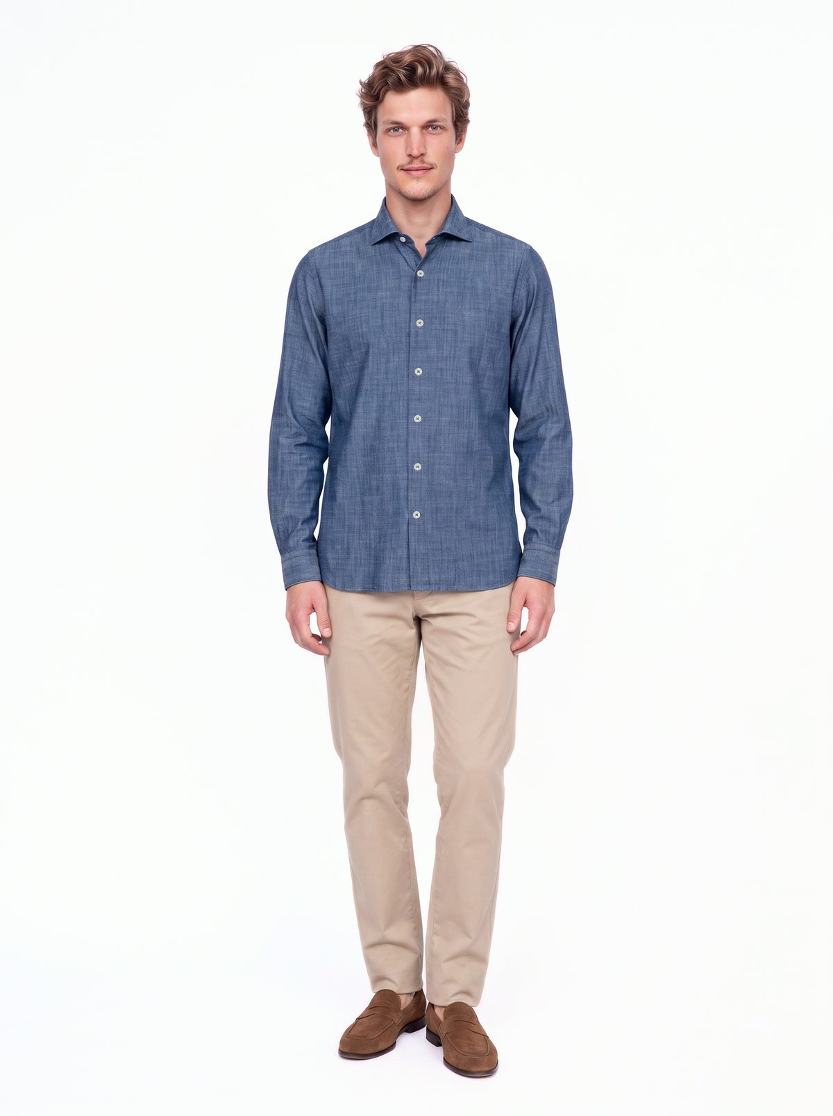 Camicia denim tela giapponese stone washed blu