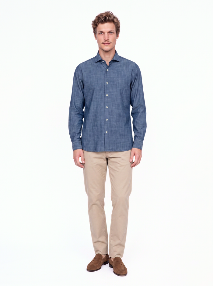 Camisa vaquera de tela japonesa \"stone washed\" azul