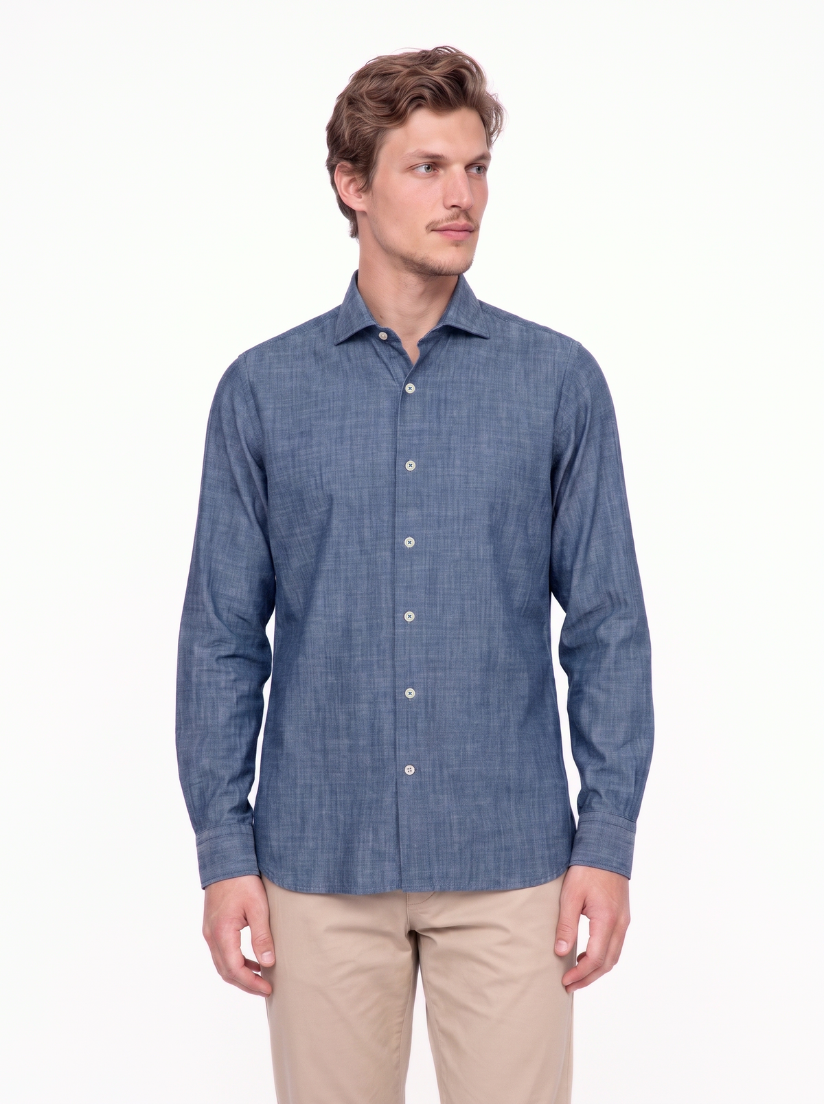 Camicia denim tela giapponese stone washed blu