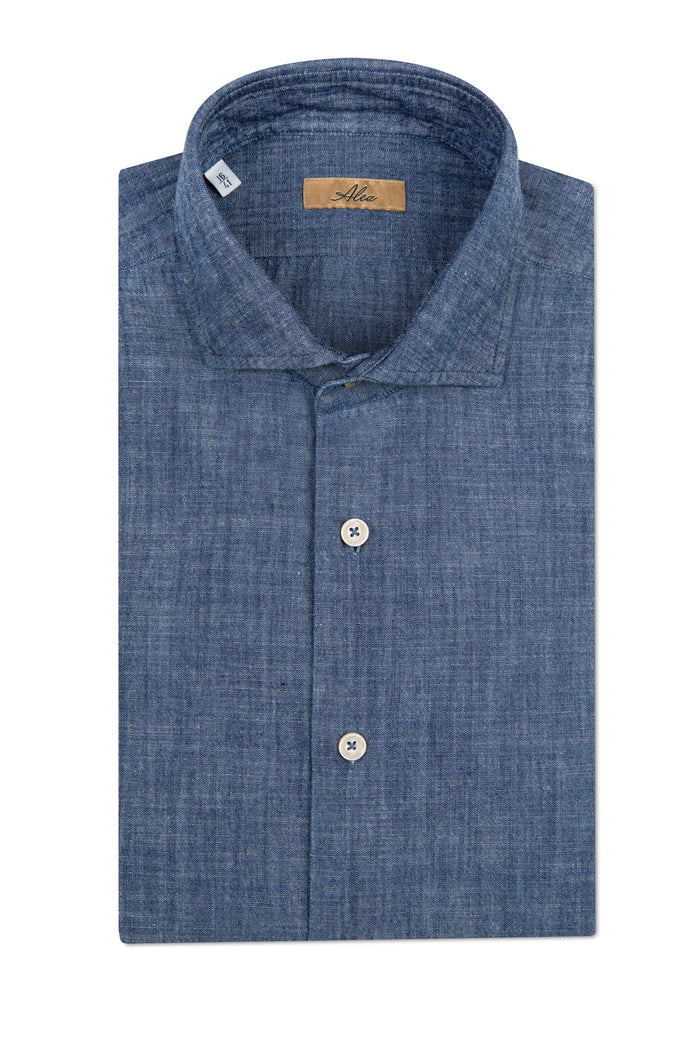 Camisa vaquera de tela japonesa \"stone washed\" azul