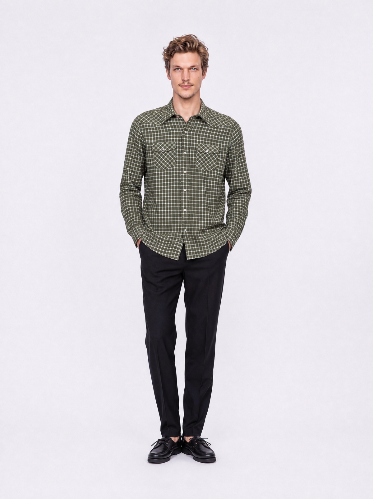 Camicia in flanella check verde