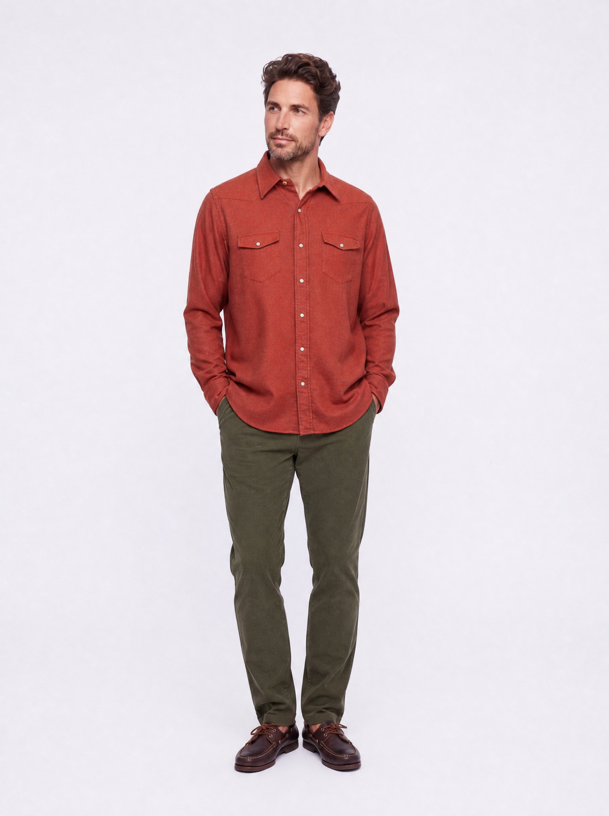 Camicia in flanella arancio effetto melange