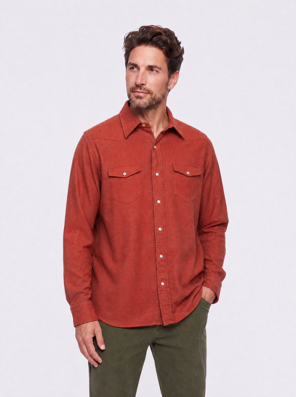 Camicia in flanella arancio effetto melange
