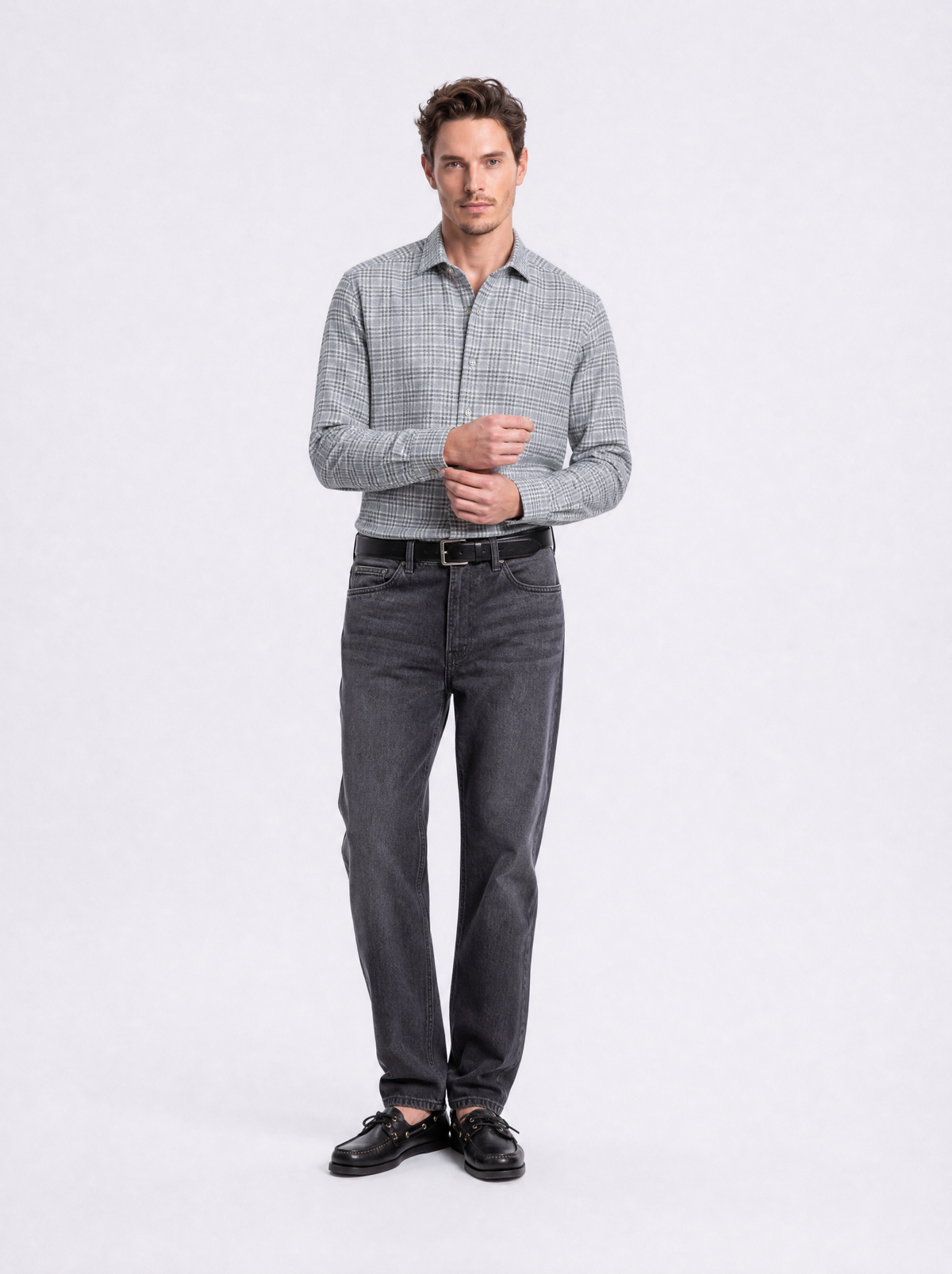 Camicia in flanella effetto check grigio melange