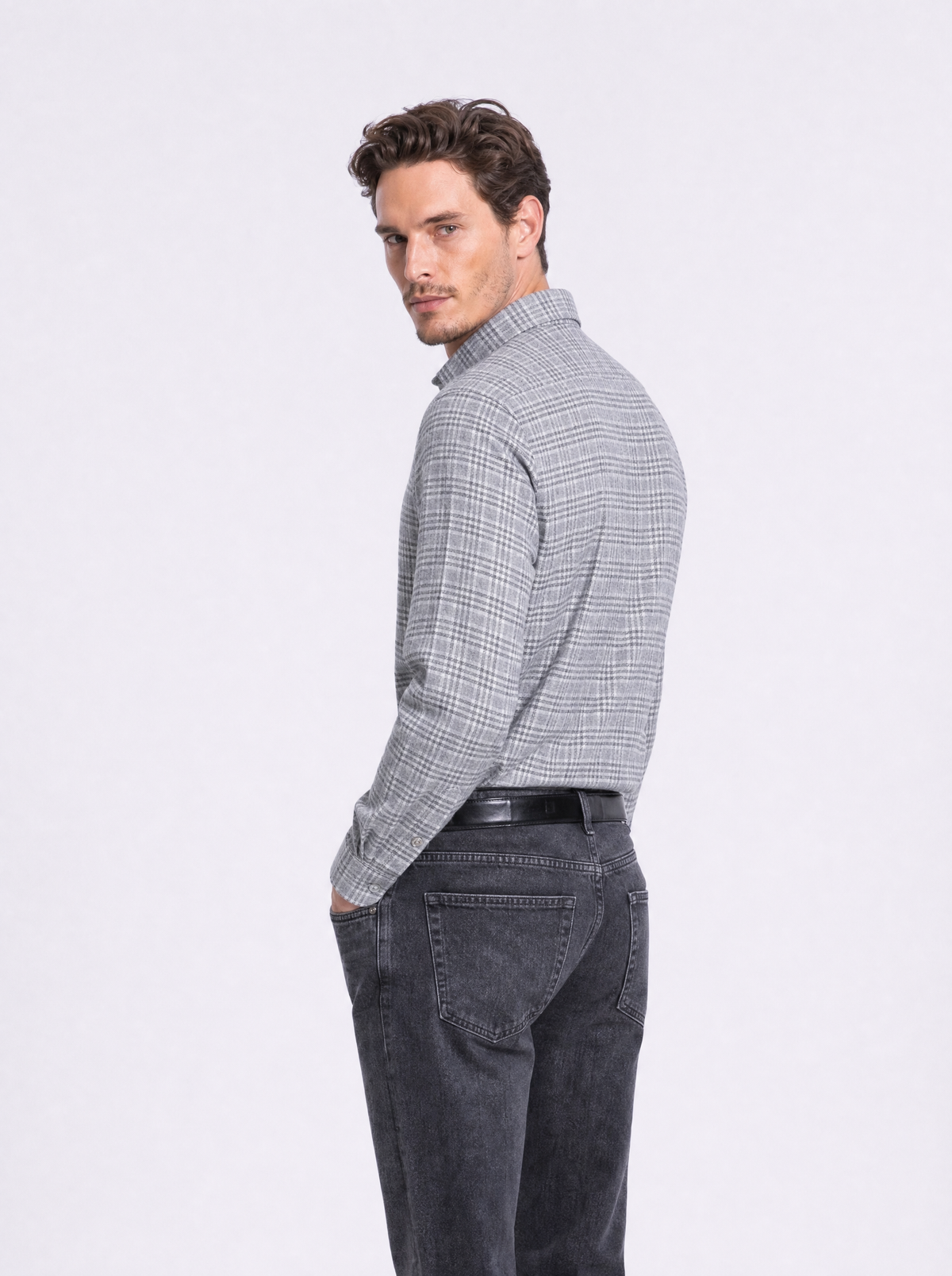 Camicia in flanella effetto check grigio melange