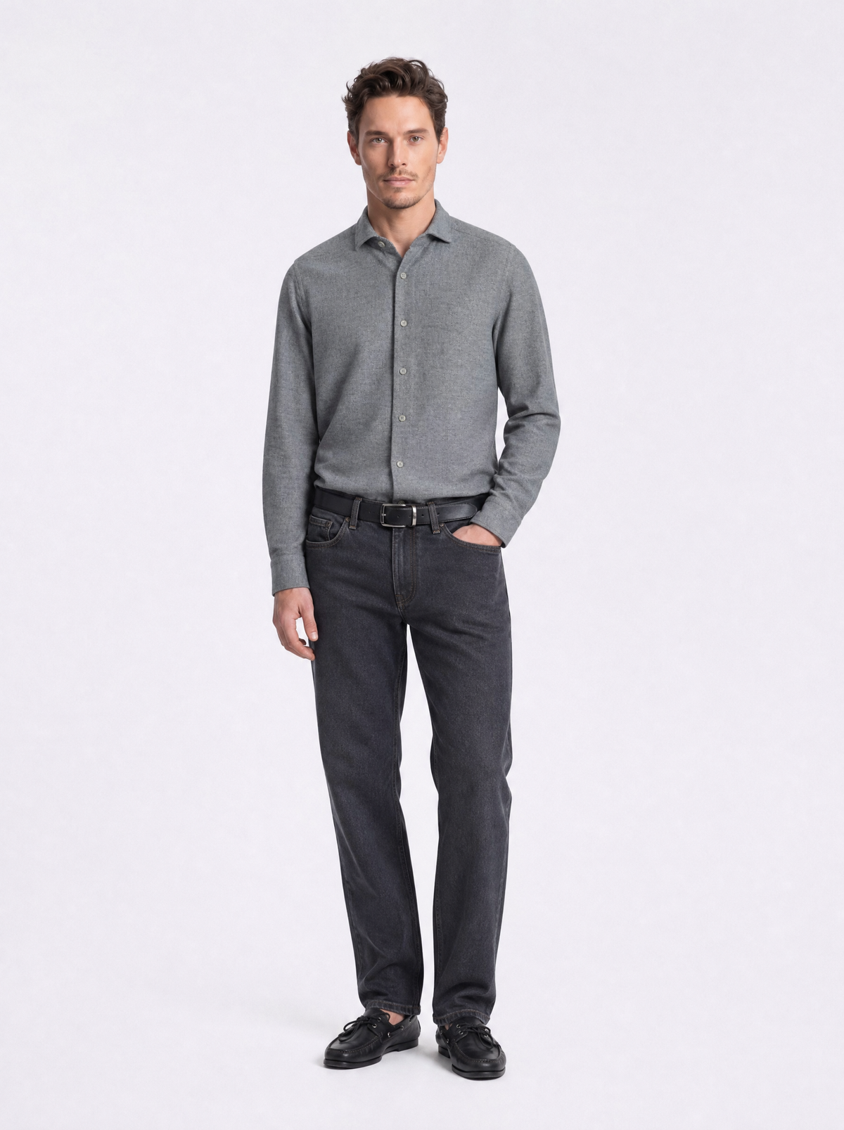 Camicia in flanella effetto melange grigio