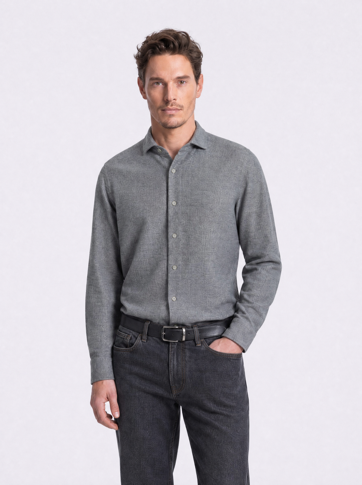 Camicia in flanella effetto melange grigio