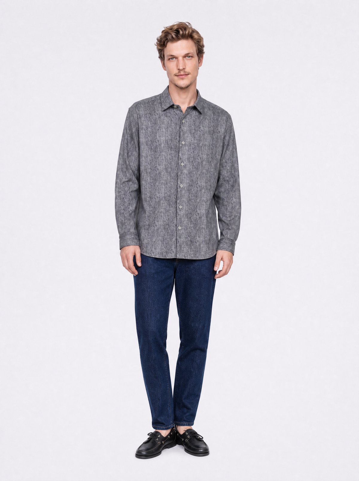 Camicia in flanella doppia stampa effetto gessato grigio
