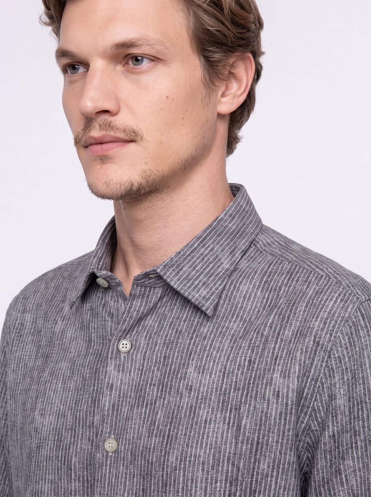 Camicia in flanella doppia stampa effetto gessato grigio