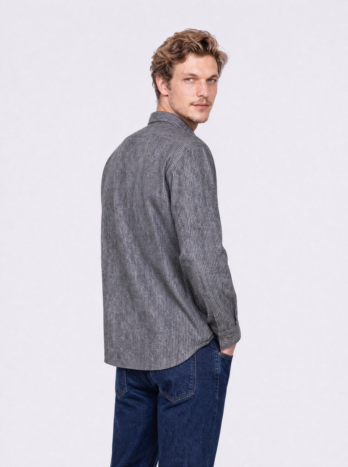 Camicia in flanella doppia stampa effetto gessato grigio