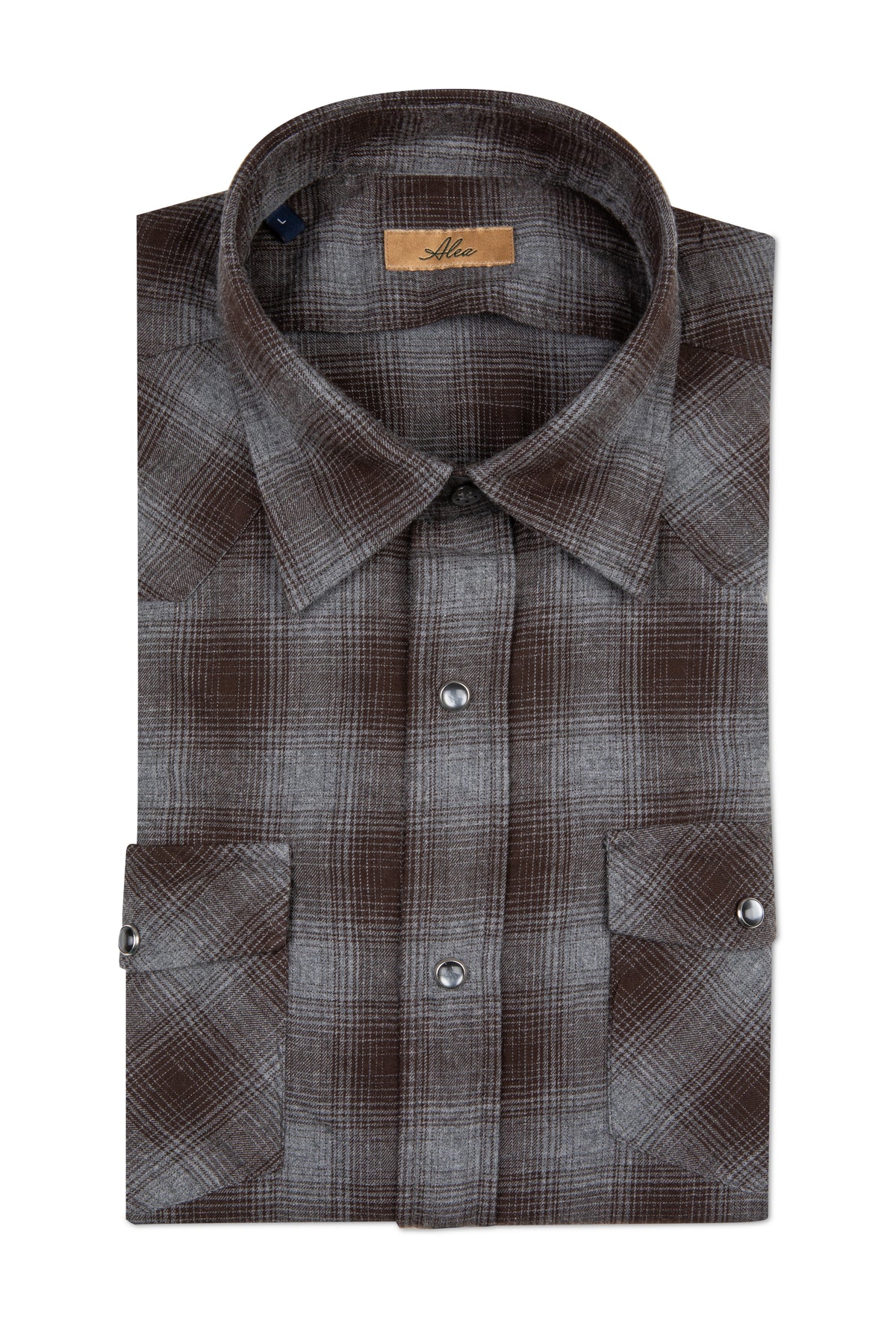 Camicia modello texana a quadri grigio melange e marrone