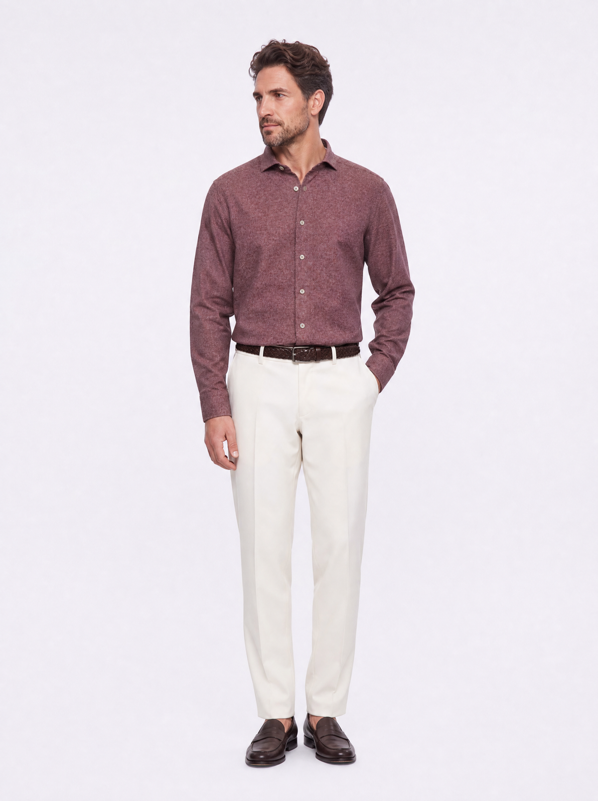 Camicia flanella effetto mouline' bordeaux