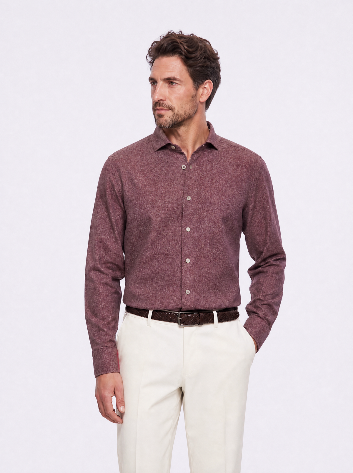 Camicia flanella effetto mouline' bordeaux