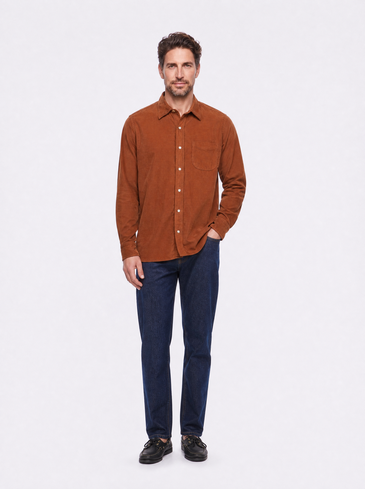 Camicia in velluto 2000 righe tinto capo tabacco