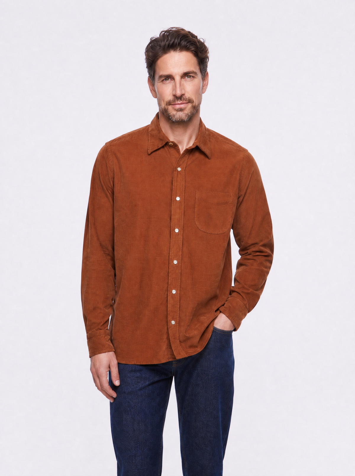 Camicia in velluto 2000 righe tinto capo tabacco