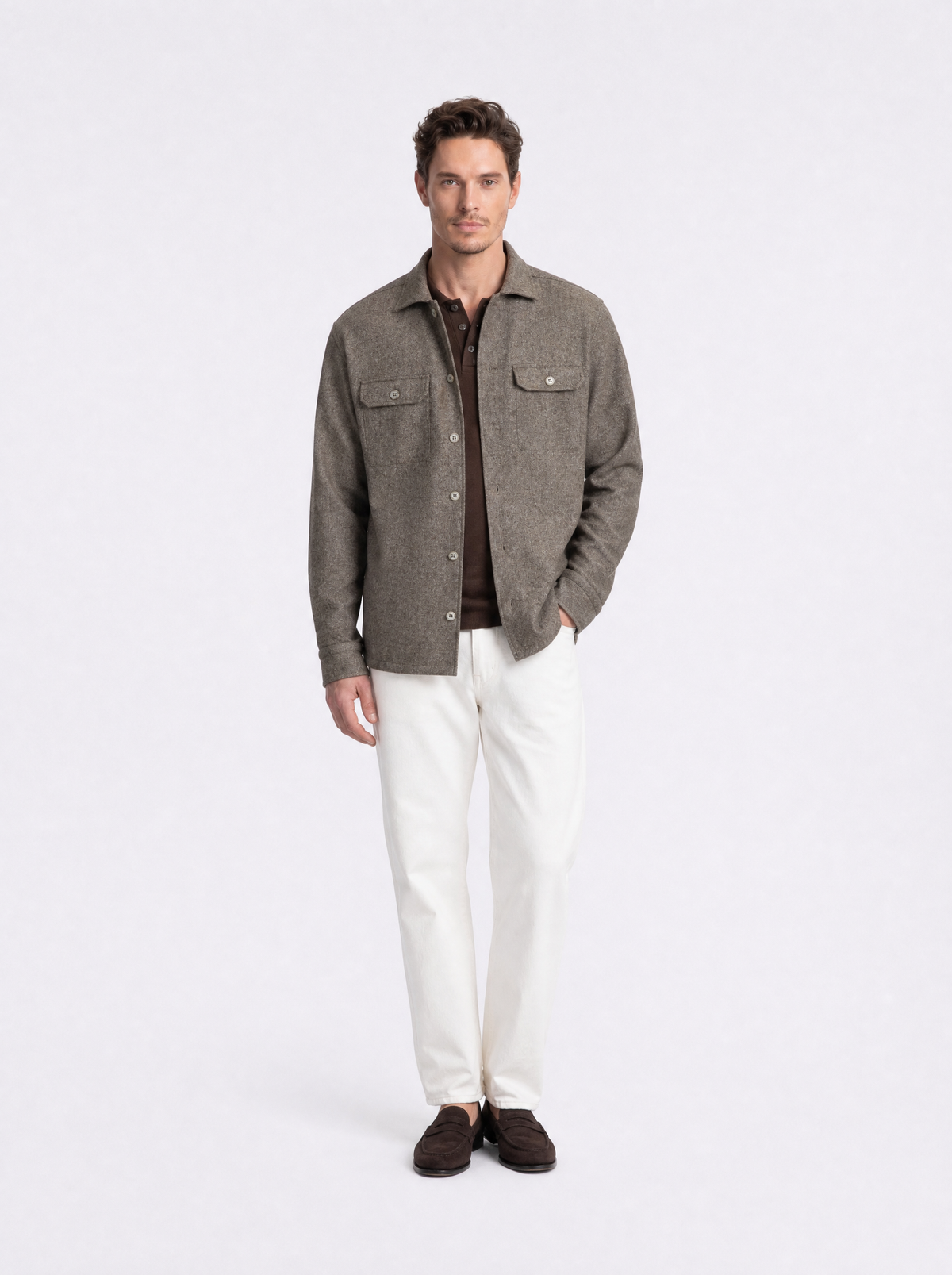 Overshirt effetto melange con tasche beige