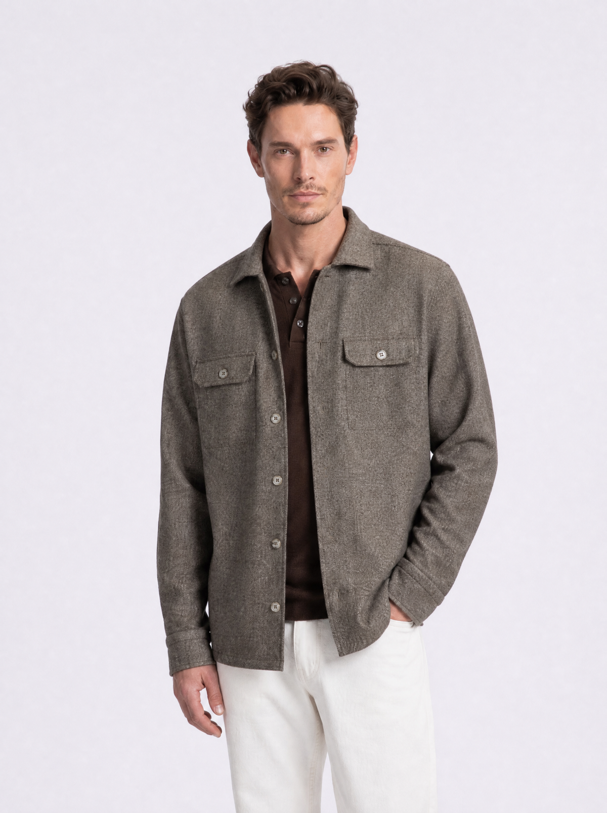 Overshirt effetto melange con tasche beige