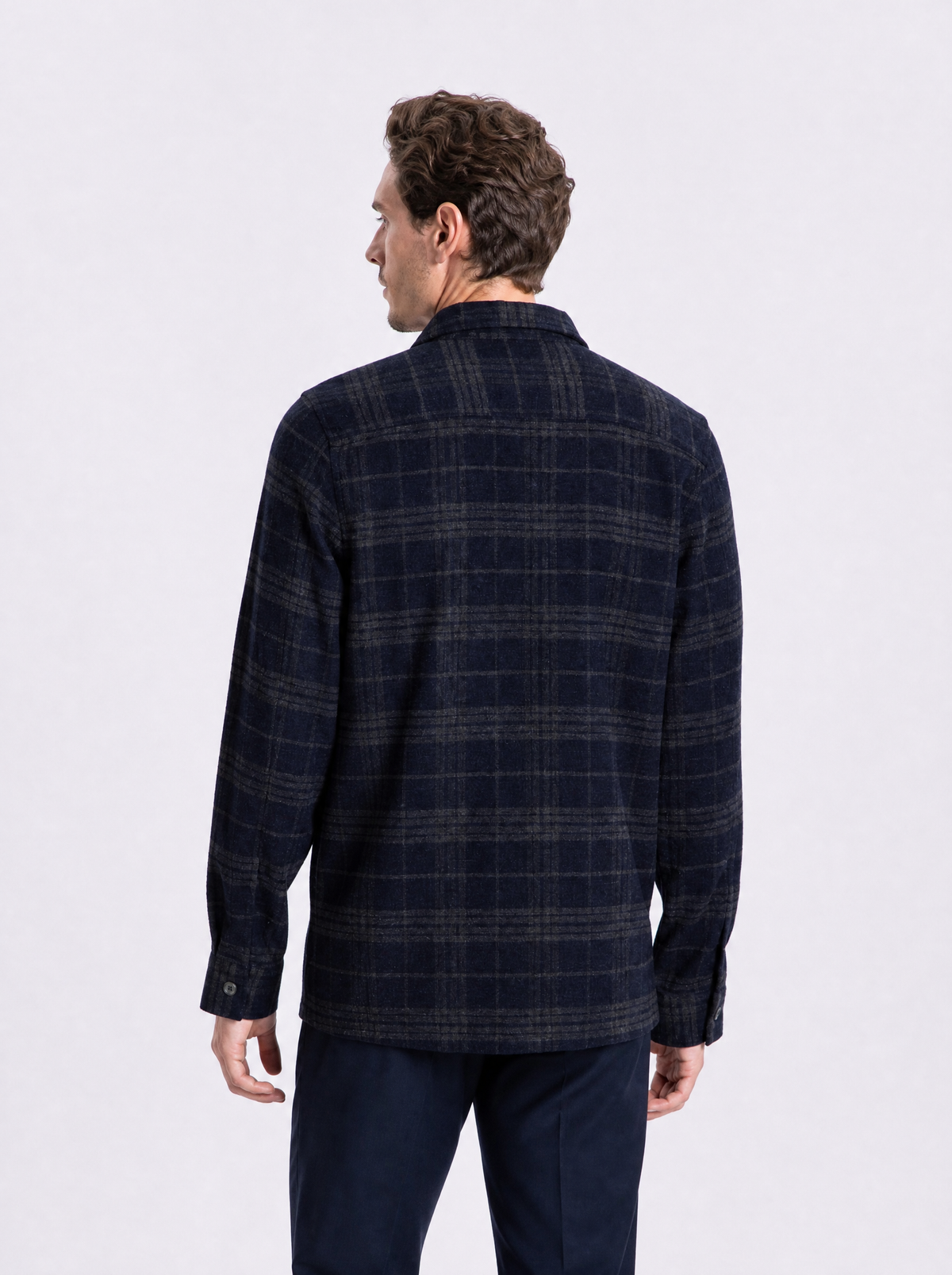 Overshirt con tasche e pattine effetto quadro melange  blu/grigio