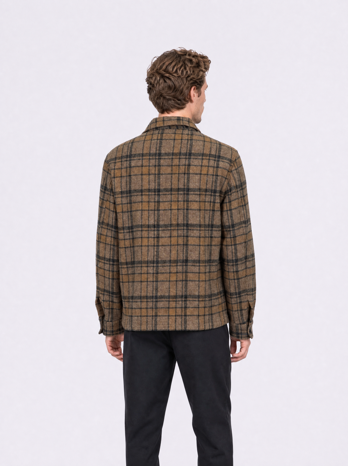 Overshirt in lana schetland lavata a quadri marrone grigio