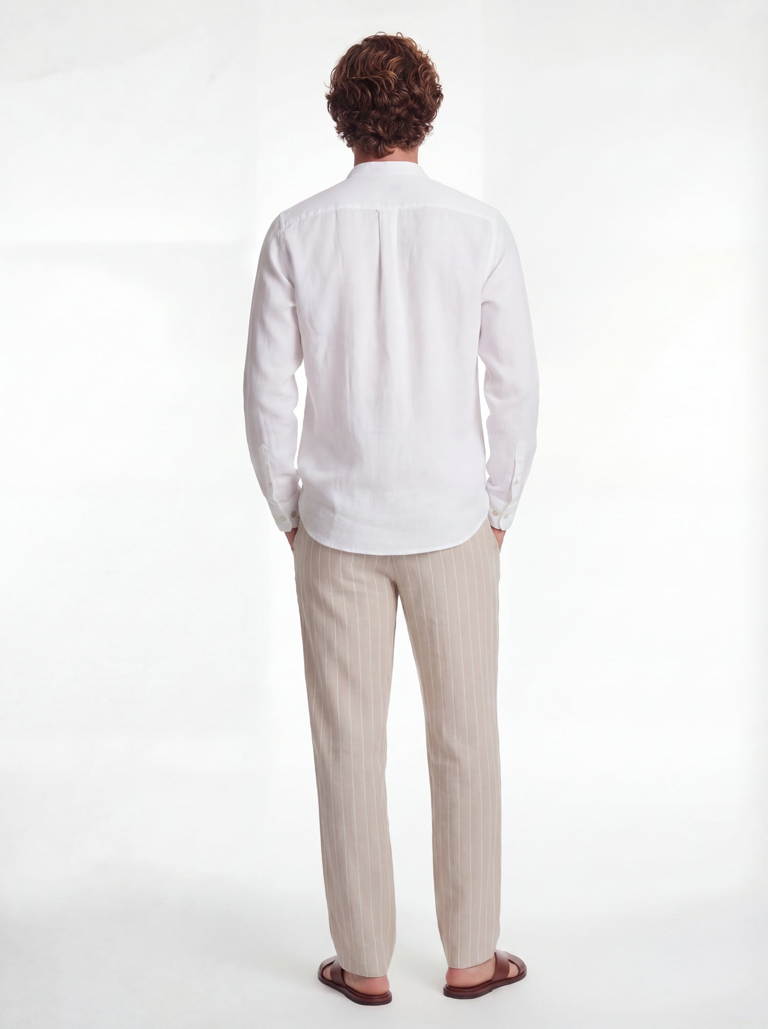Camicia lino bianco washed collo coreano