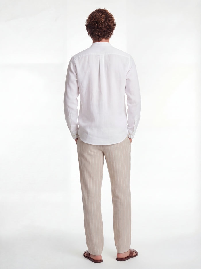 Camisa lino blanco lavado cuello mao