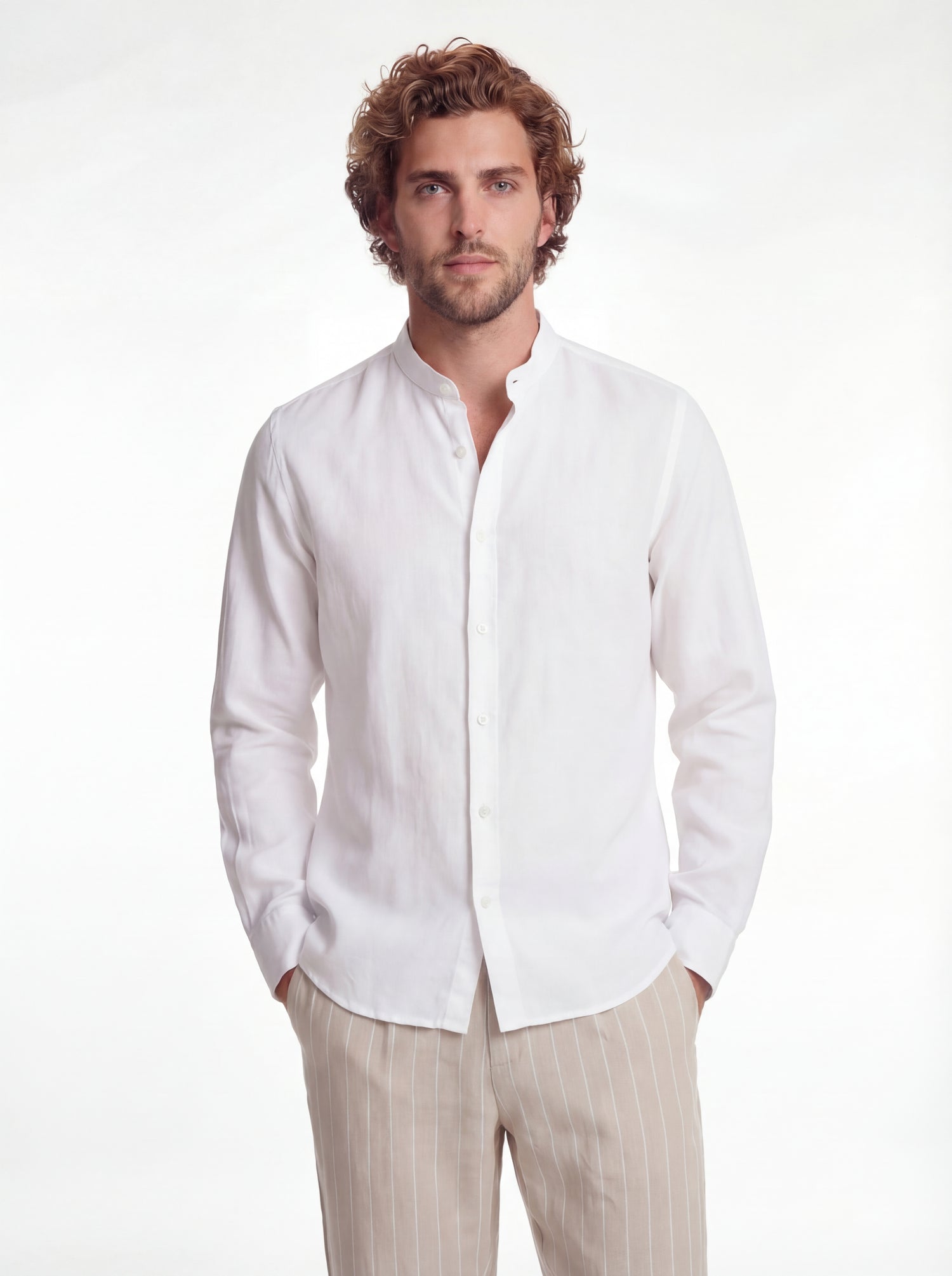 Camicia lino bianco washed collo coreano