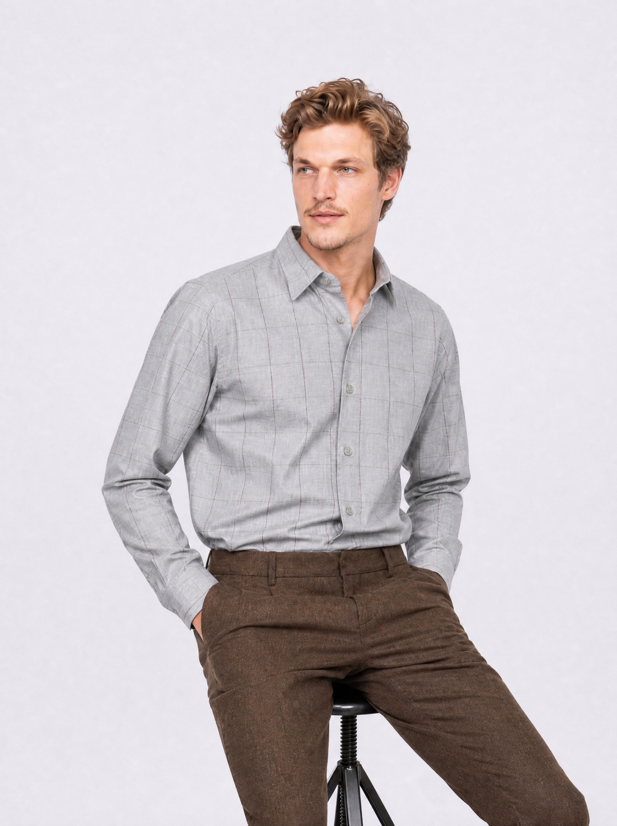 Camicia in flanella check grigio