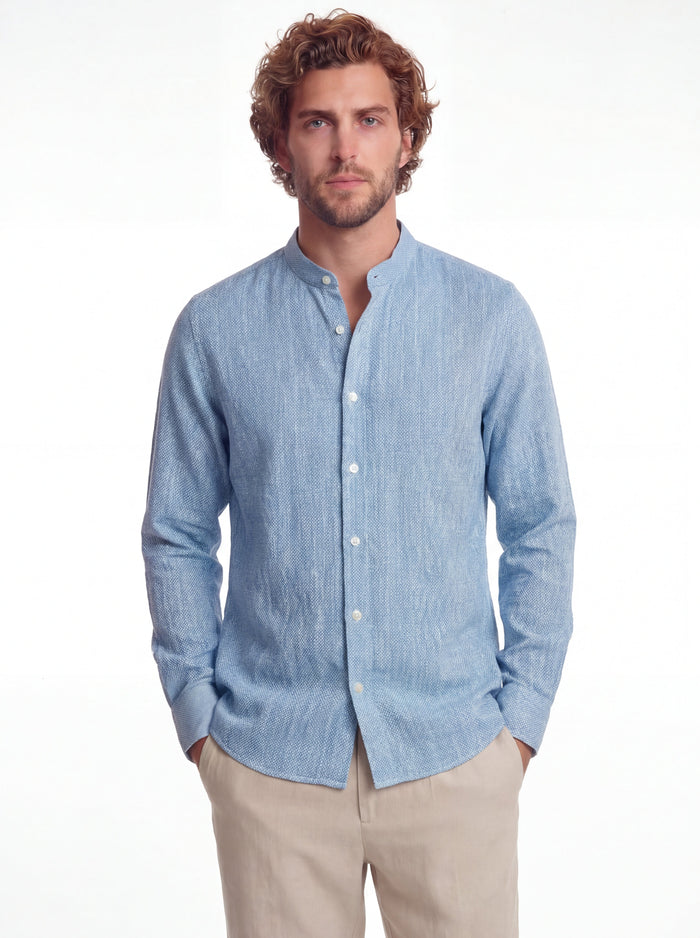 Camisa de lino celeste lavado cuello coreano