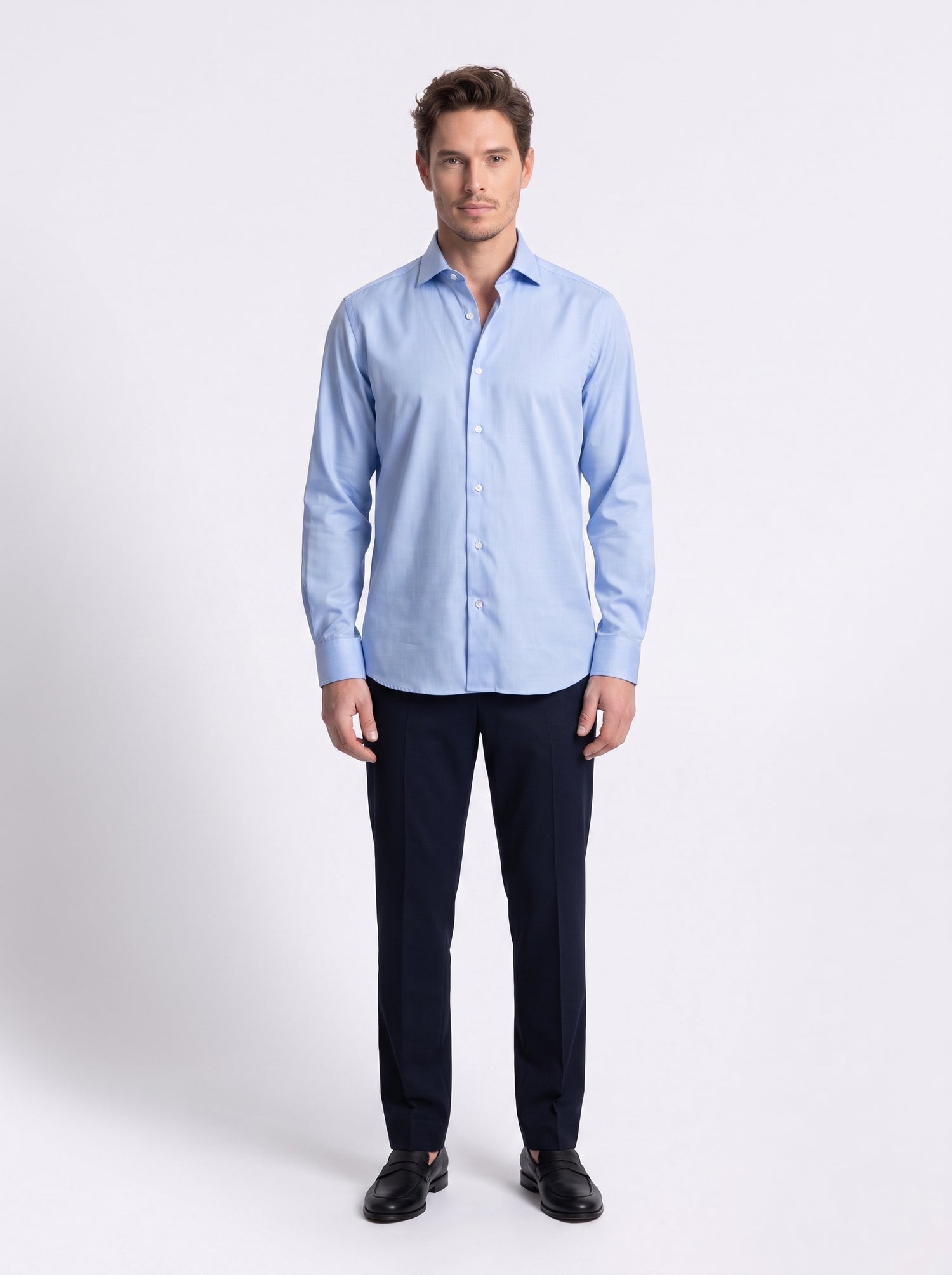 Camisa azul cielo clásica de algodón no iron