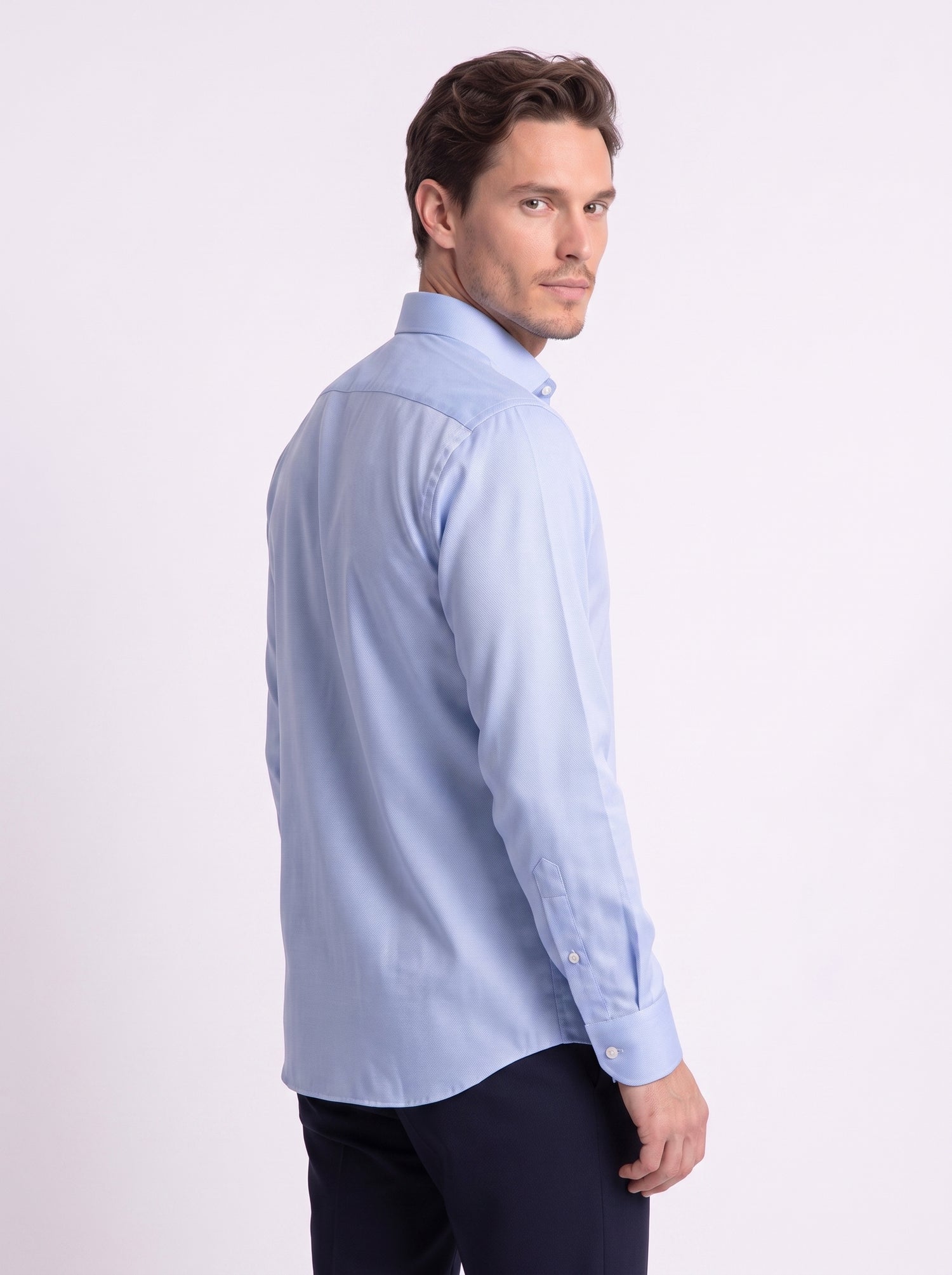 Camisa azul cielo clásica de algodón no iron