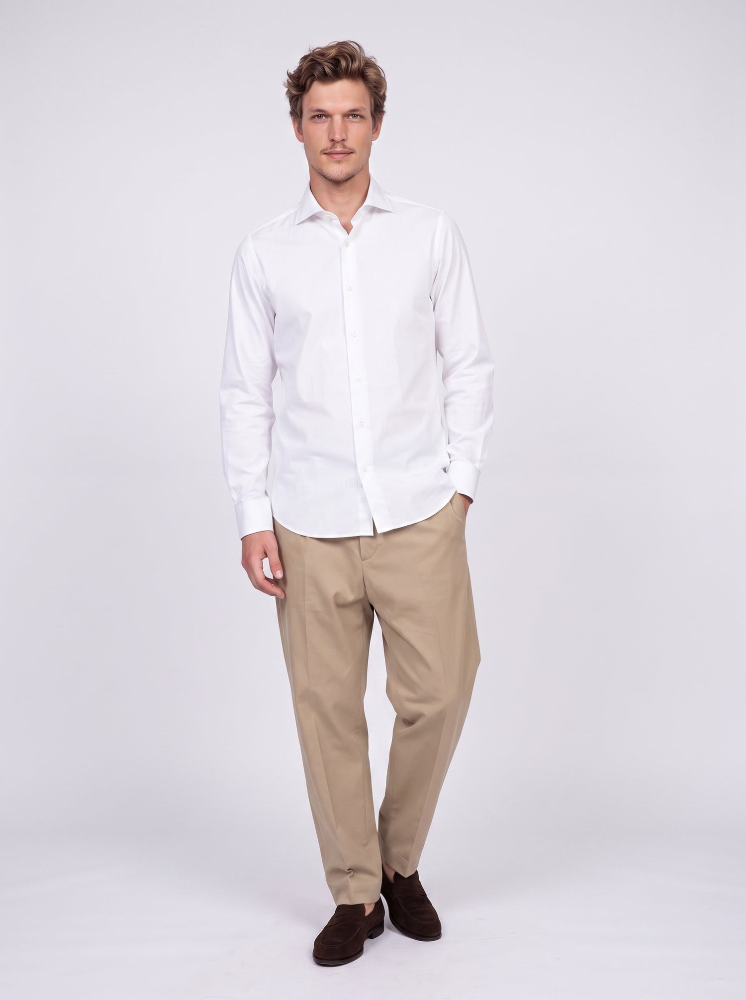 Camisa blanca de algodón Giza doble retorcido