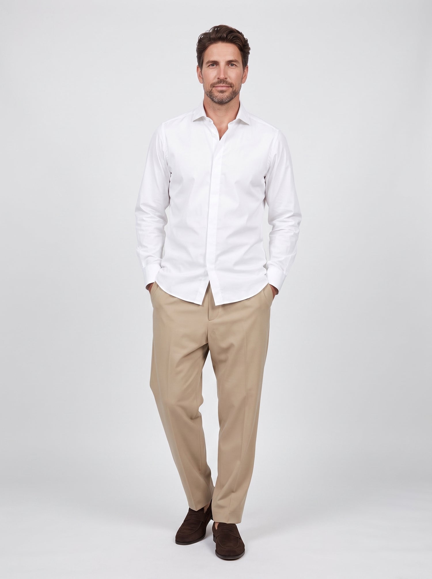 Camisa clásica blanca elegante de ceremonia de algodón giza