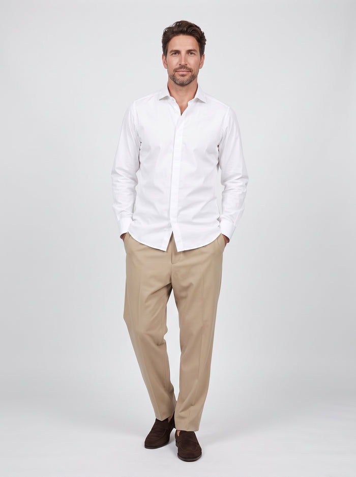 Camisa clásica blanca elegante de ceremonia de algodón giza