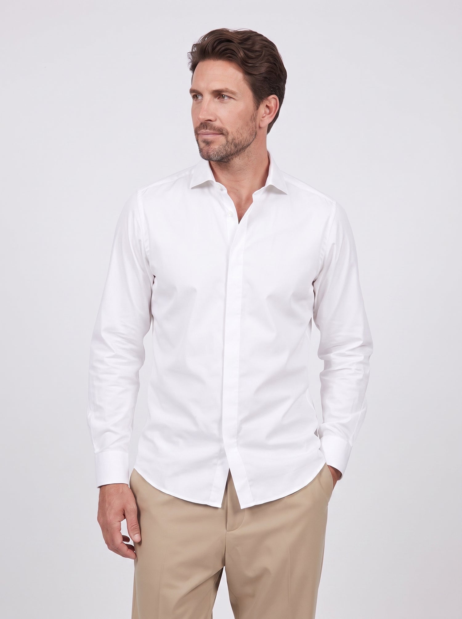 Camicia classica bianca elegante da cerimonia in cotone giza