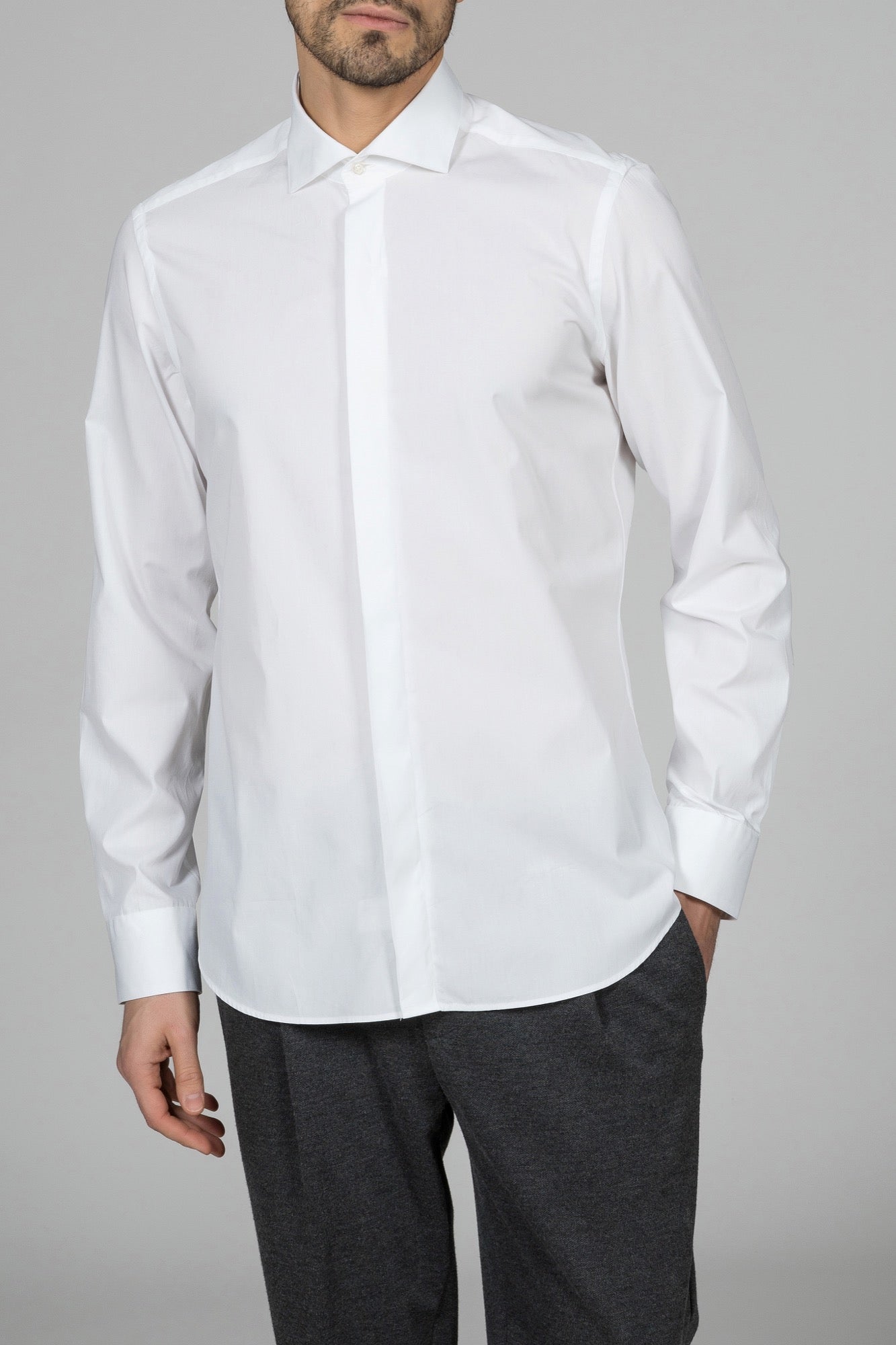 Camicia classica bianca elegante da cerimonia in cotone Giza