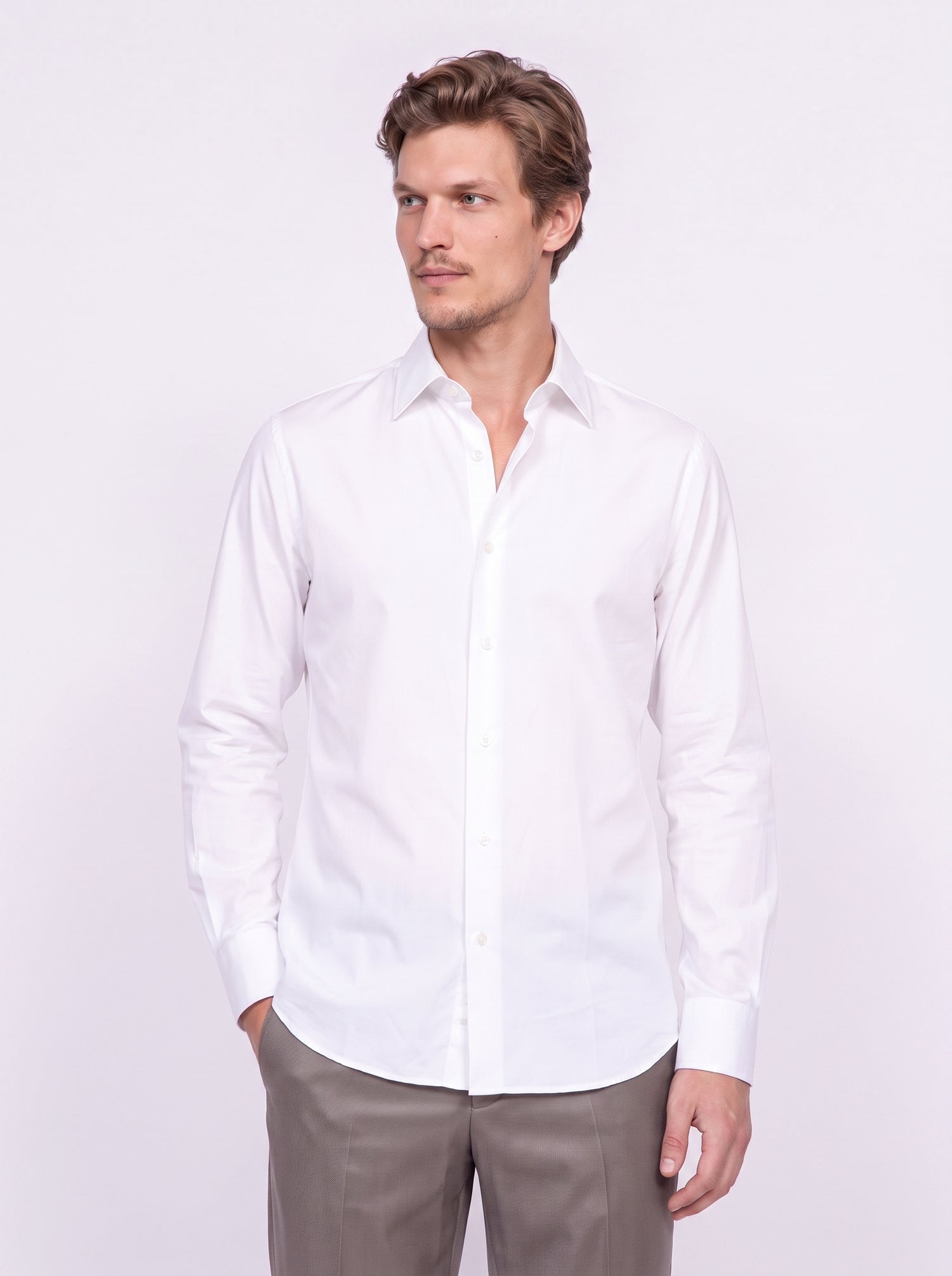 Camicia uomo tinta unita cotone doppio ritorto