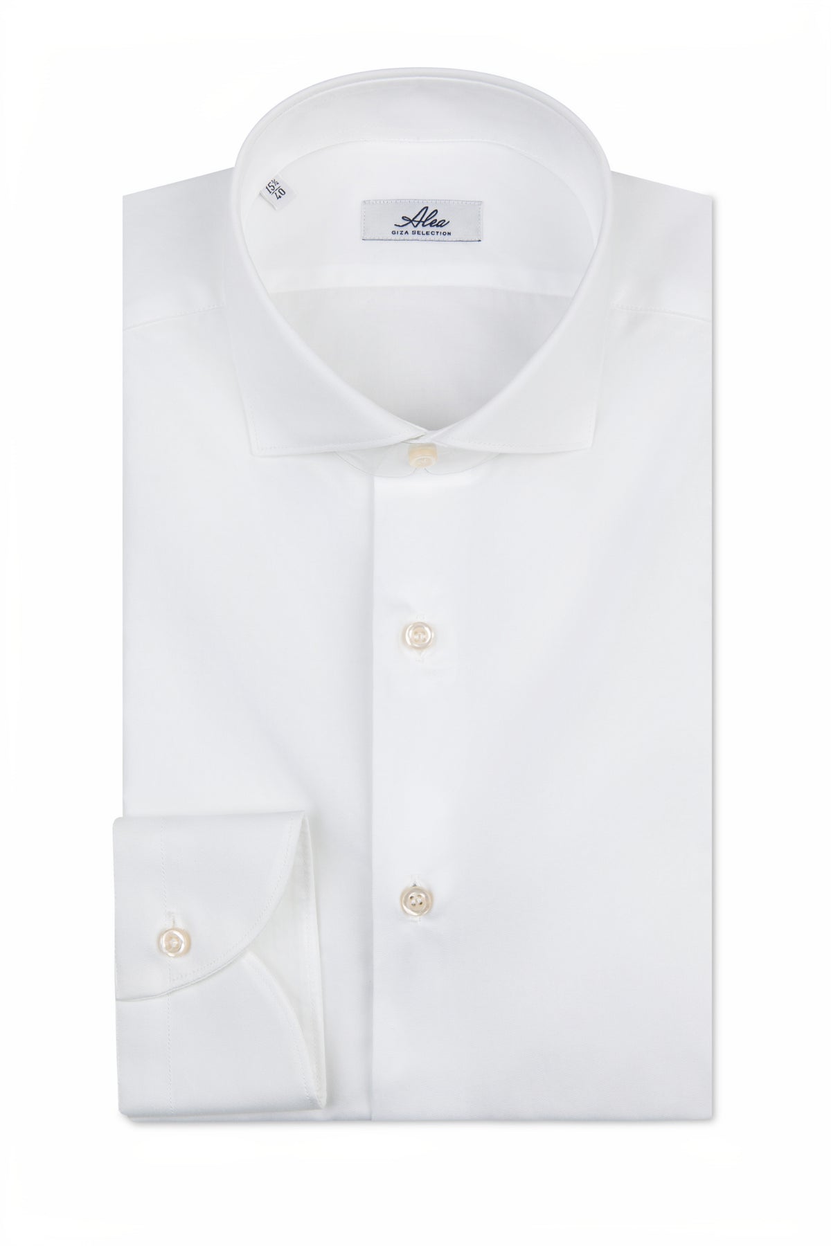 White compact spun cotton twill shirt with French collar and comfort fit