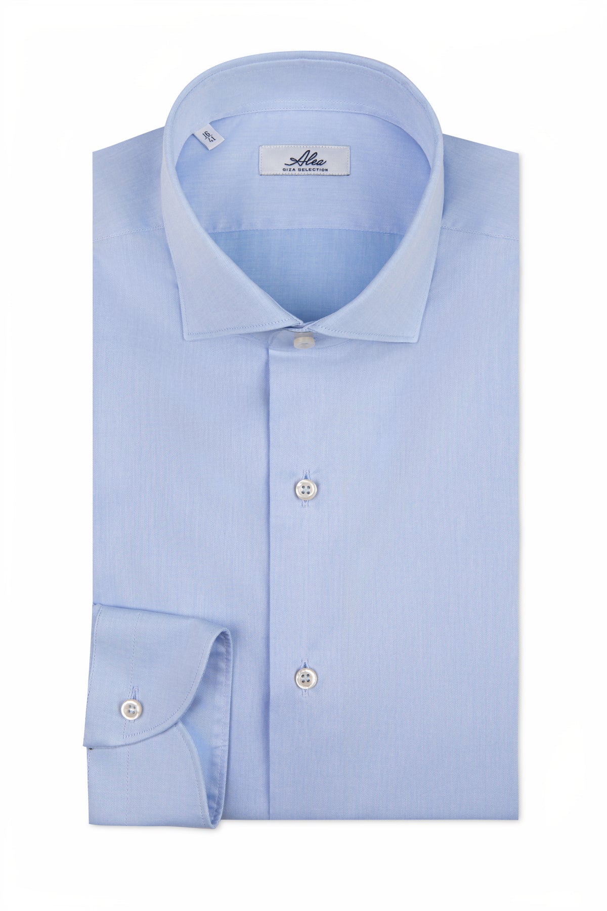 White compact spun cotton twill shirt with French collar and comfort fit