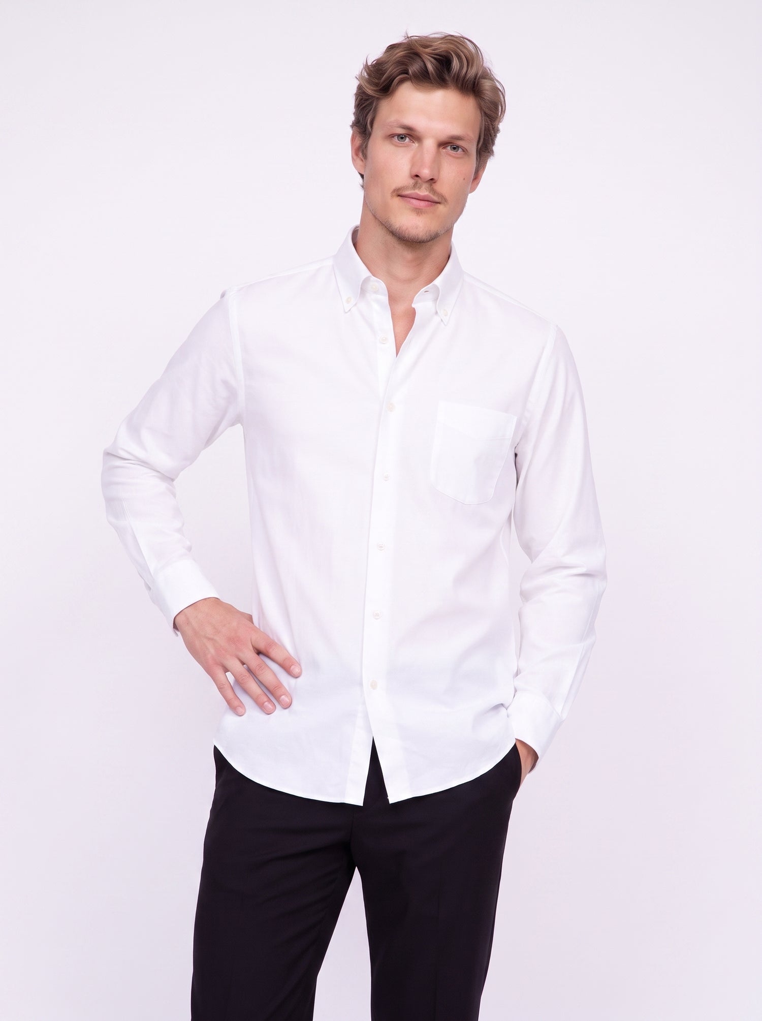 Plain white button-down shirt
