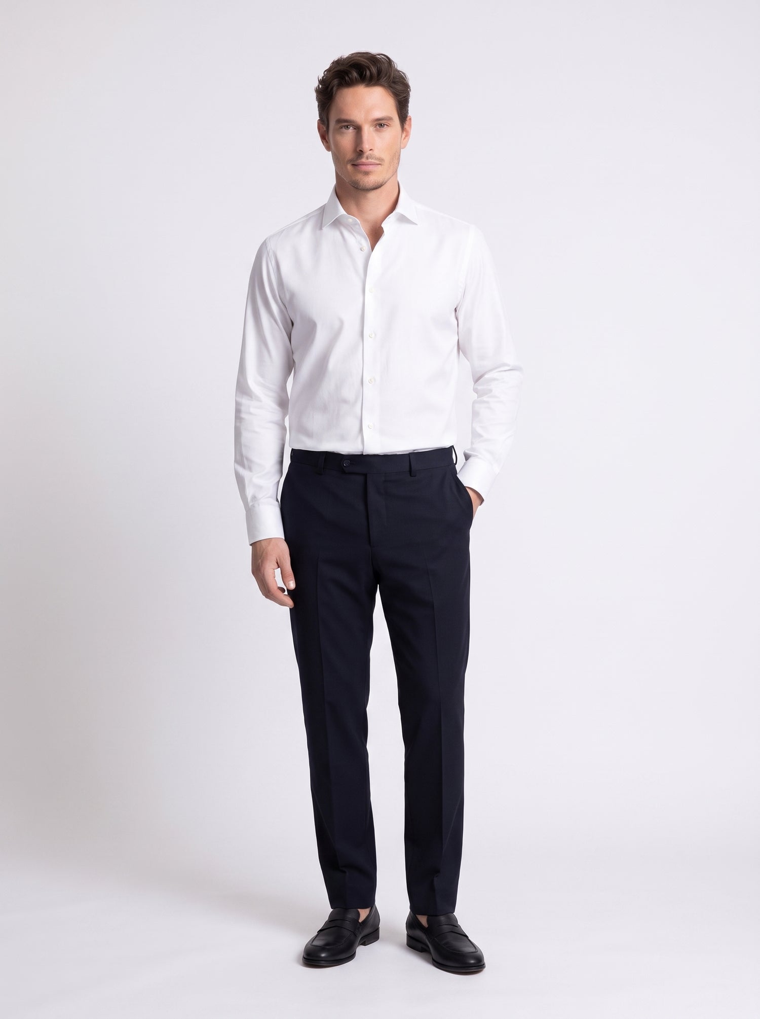 Camicia in cotone oxford collo francese vestibilità slim bianca