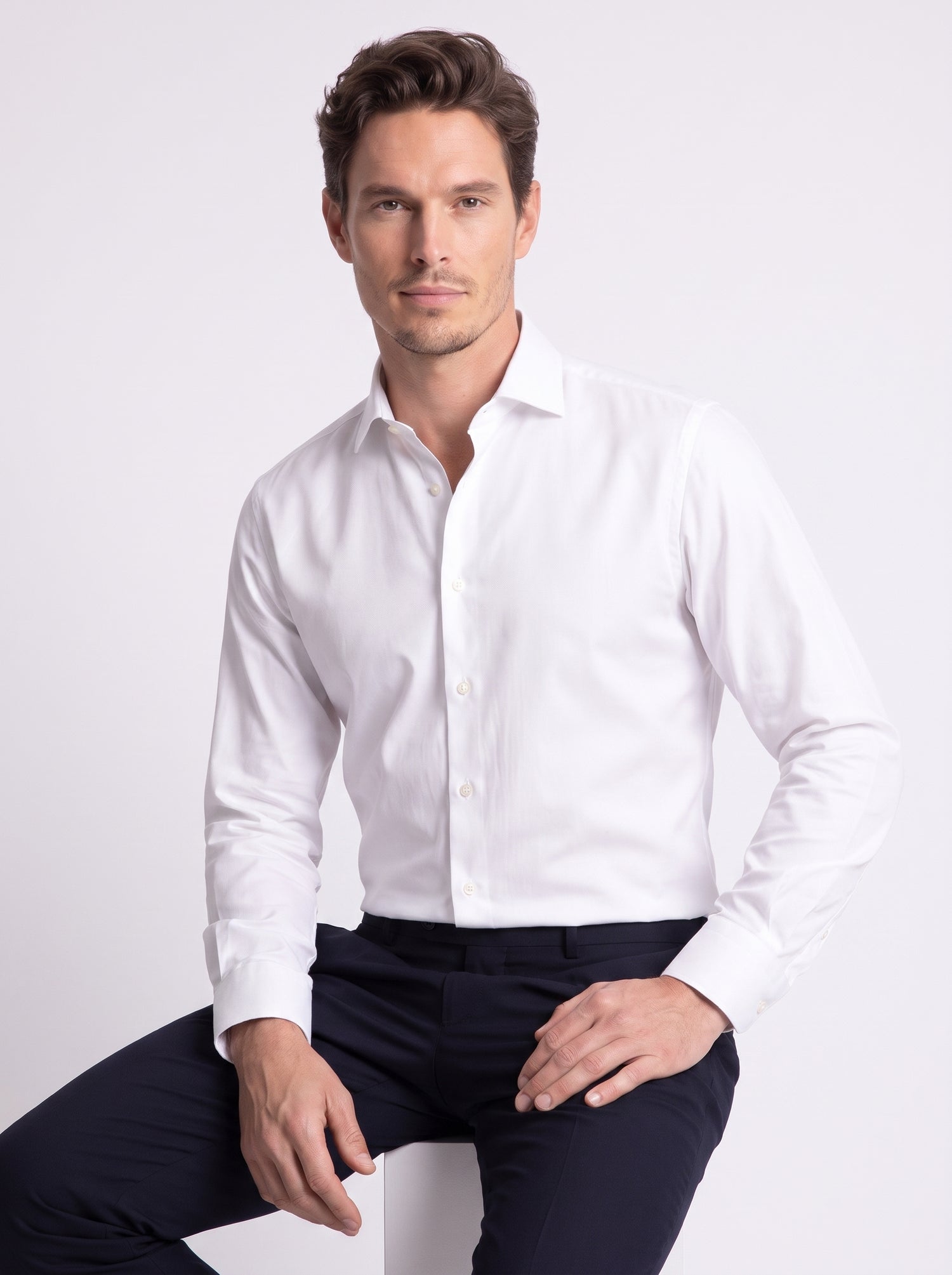 Camicia in cotone oxford collo francese vestibilità slim bianca