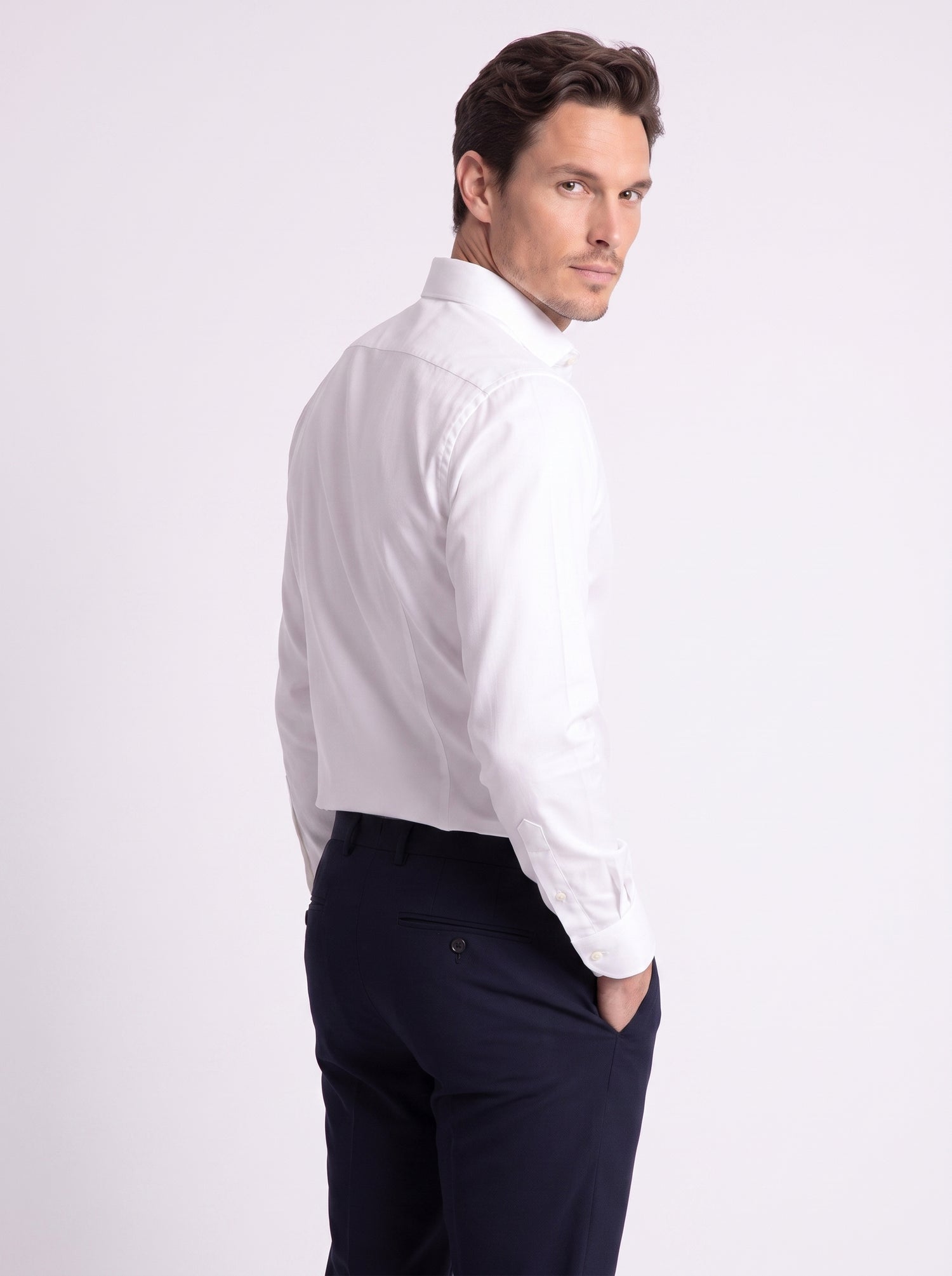 Camicia in cotone oxford collo francese vestibilità slim bianca