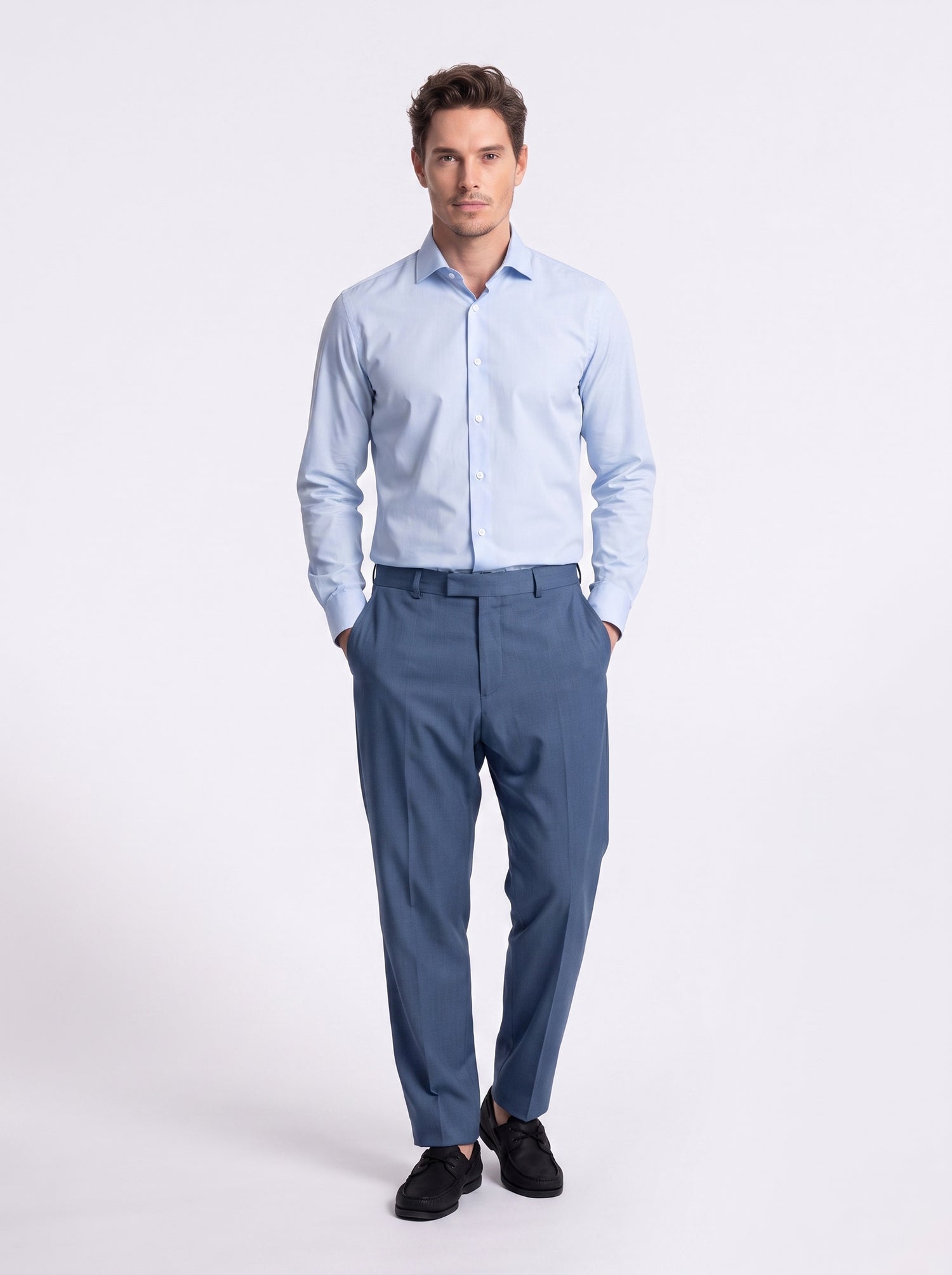 Camicia in cotone oxford collo francese vestibilità slim celeste