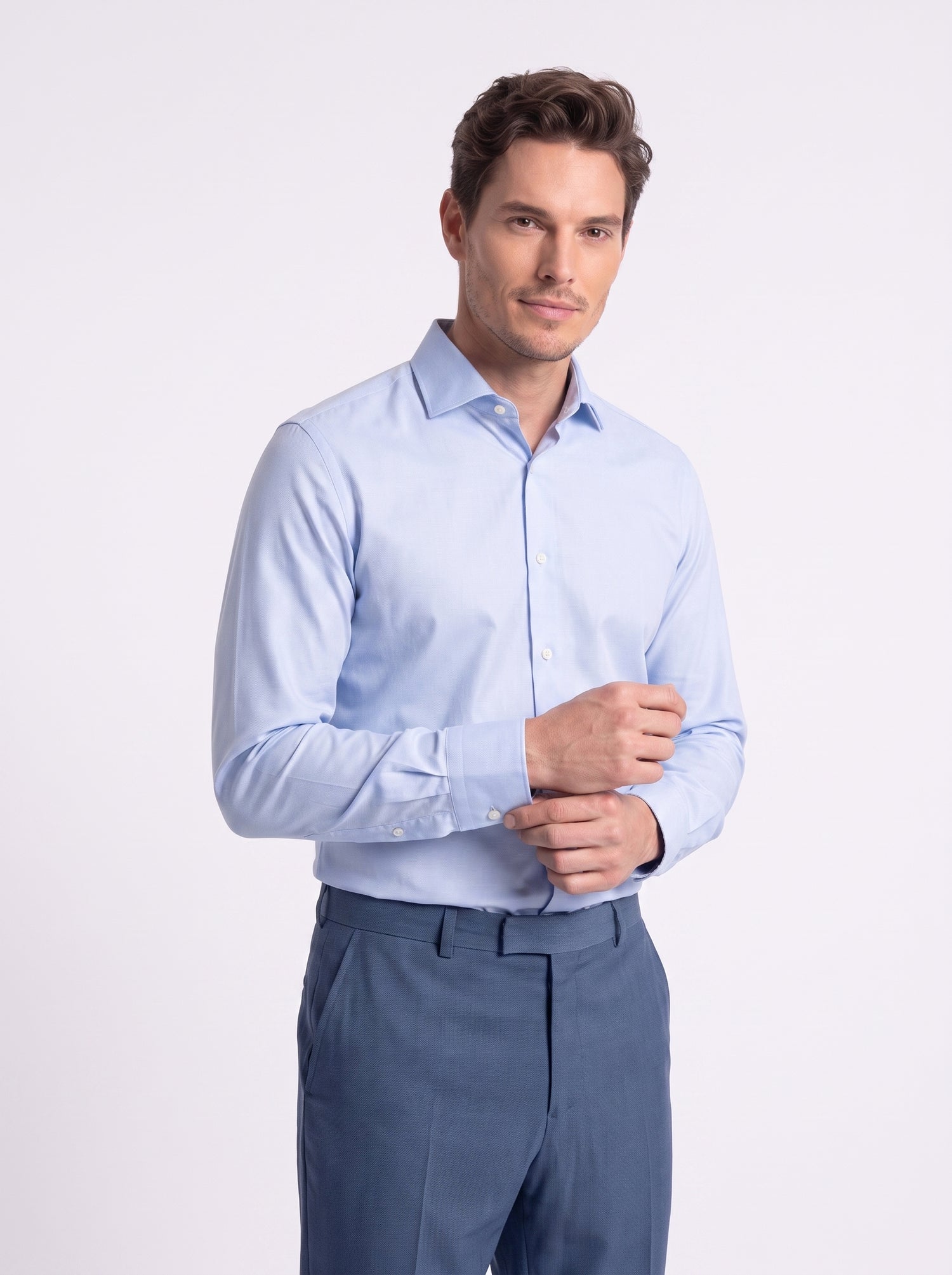 Camicia in cotone oxford collo francese vestibilità slim celeste