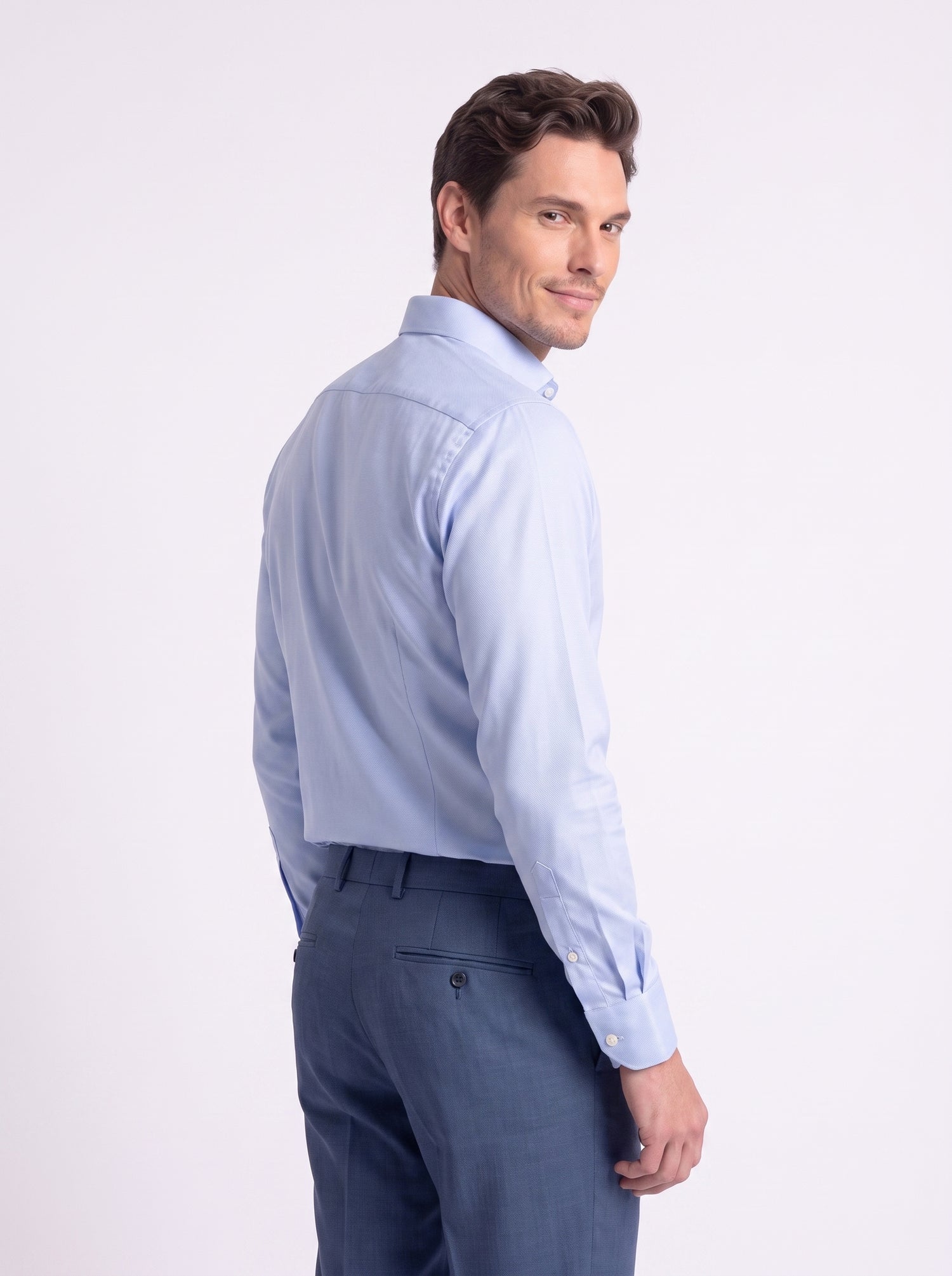 Camicia in cotone oxford collo francese vestibilità slim celeste