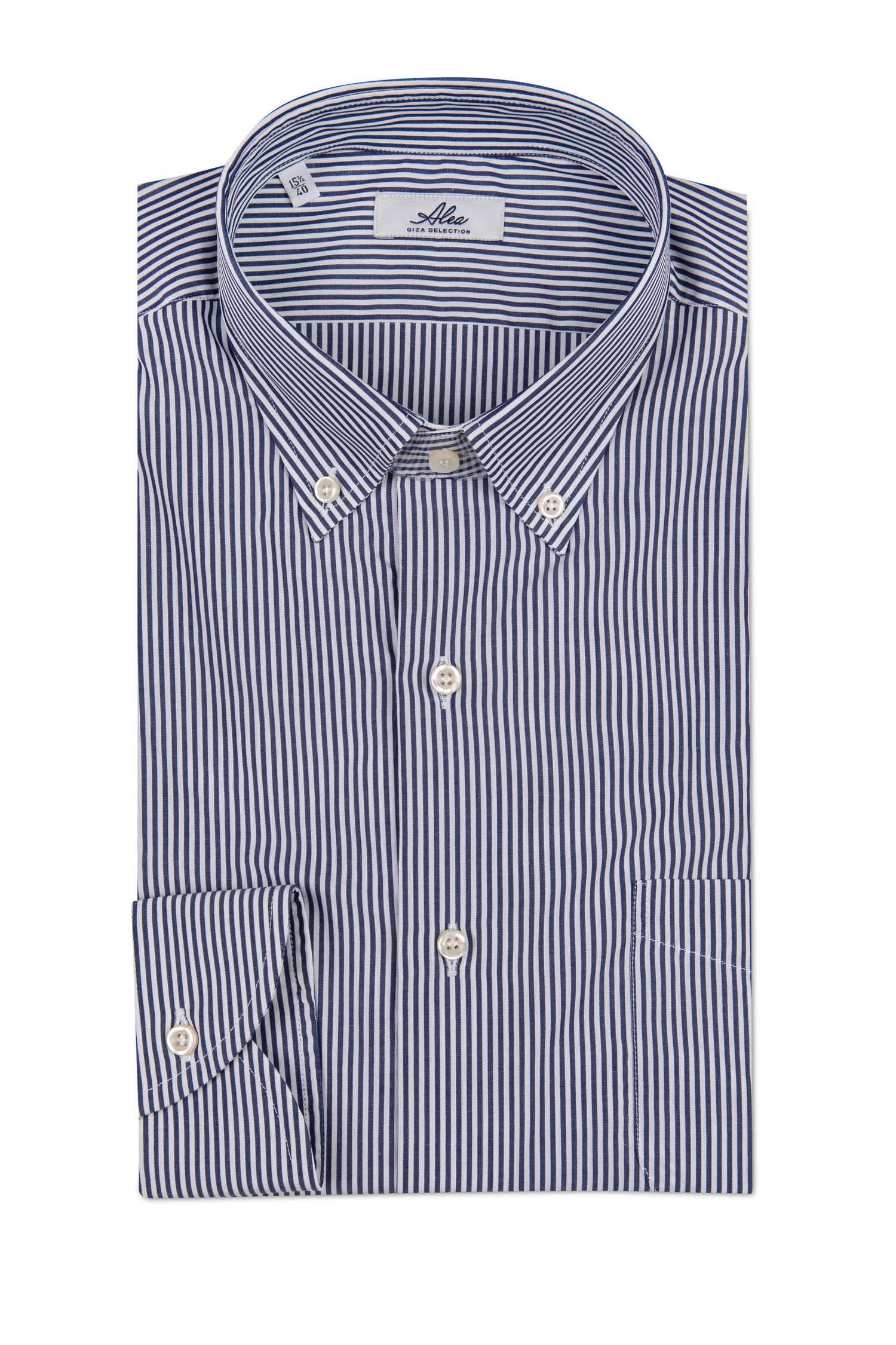Camicia in popeline di cotone compact a righe sottili collo botton down vestibilità confort con taschino bianca/blu