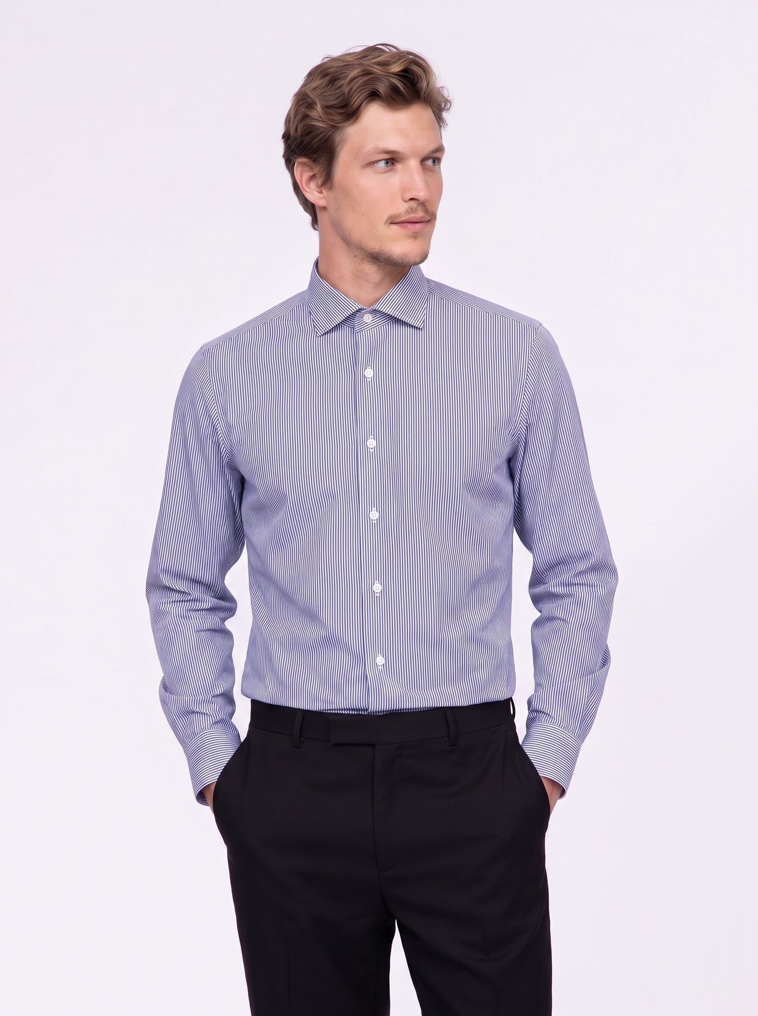 Thin blue striped shirt
