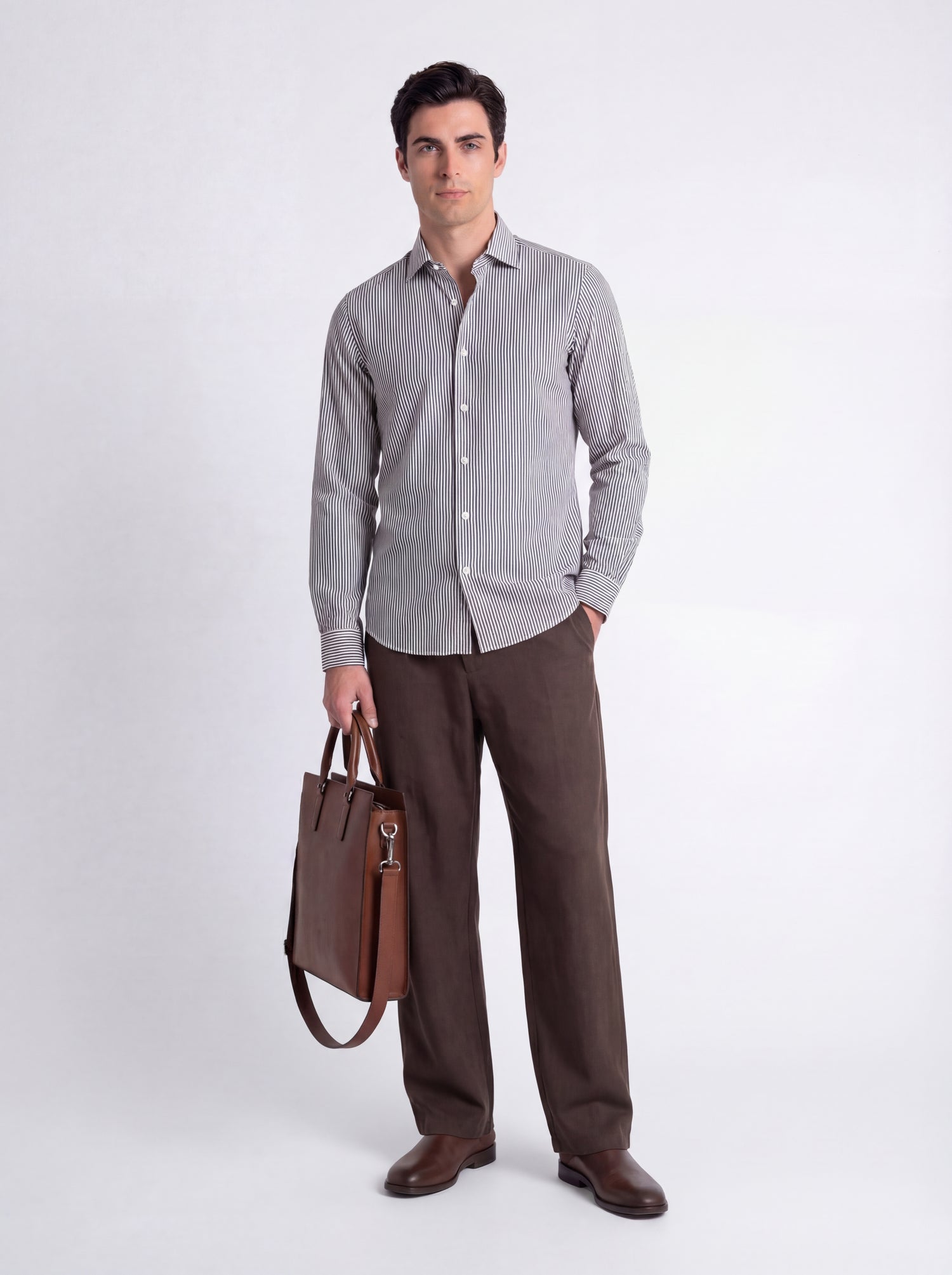 Camicia classica riga marrone