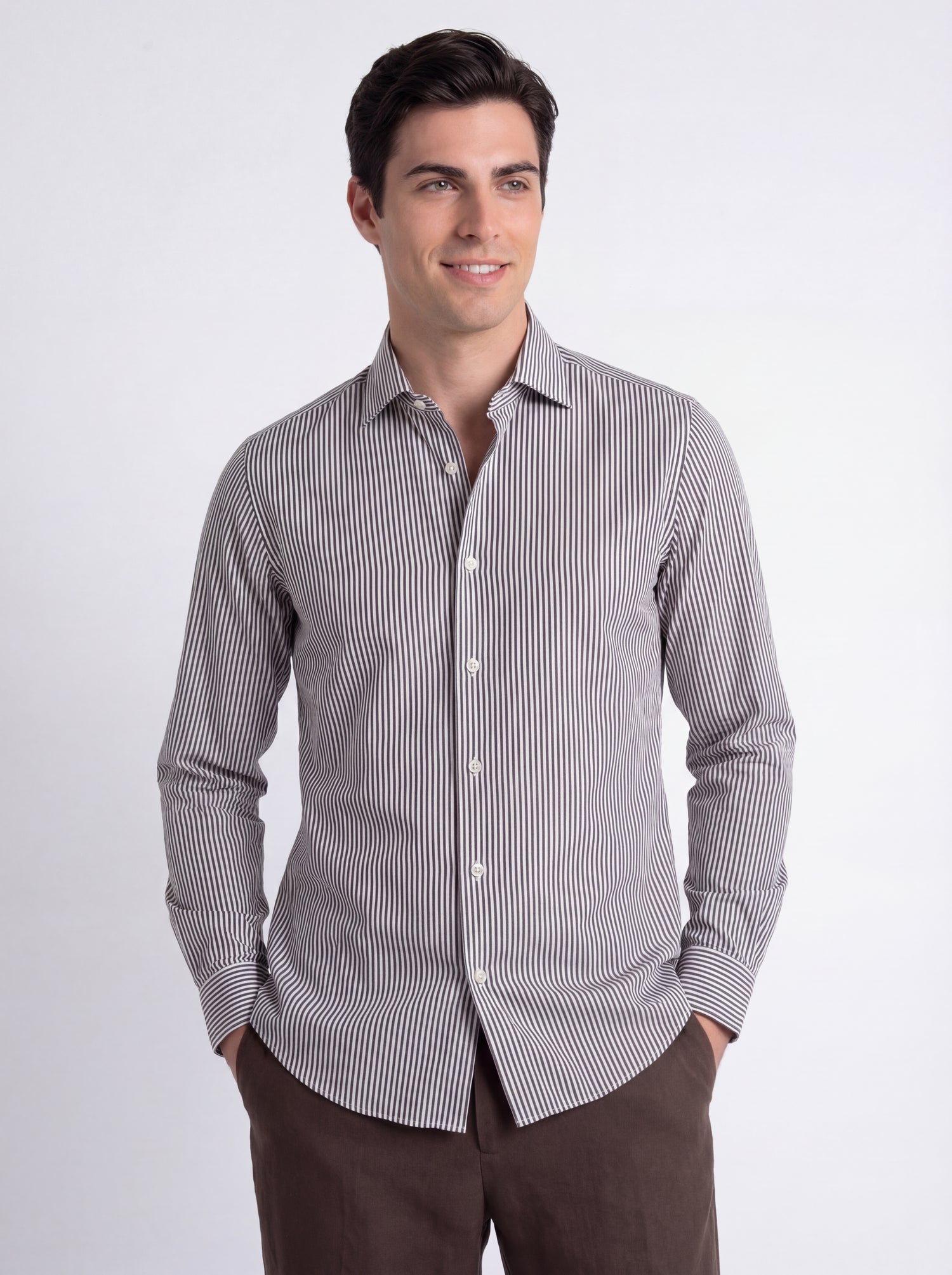 Camicia classica riga marrone