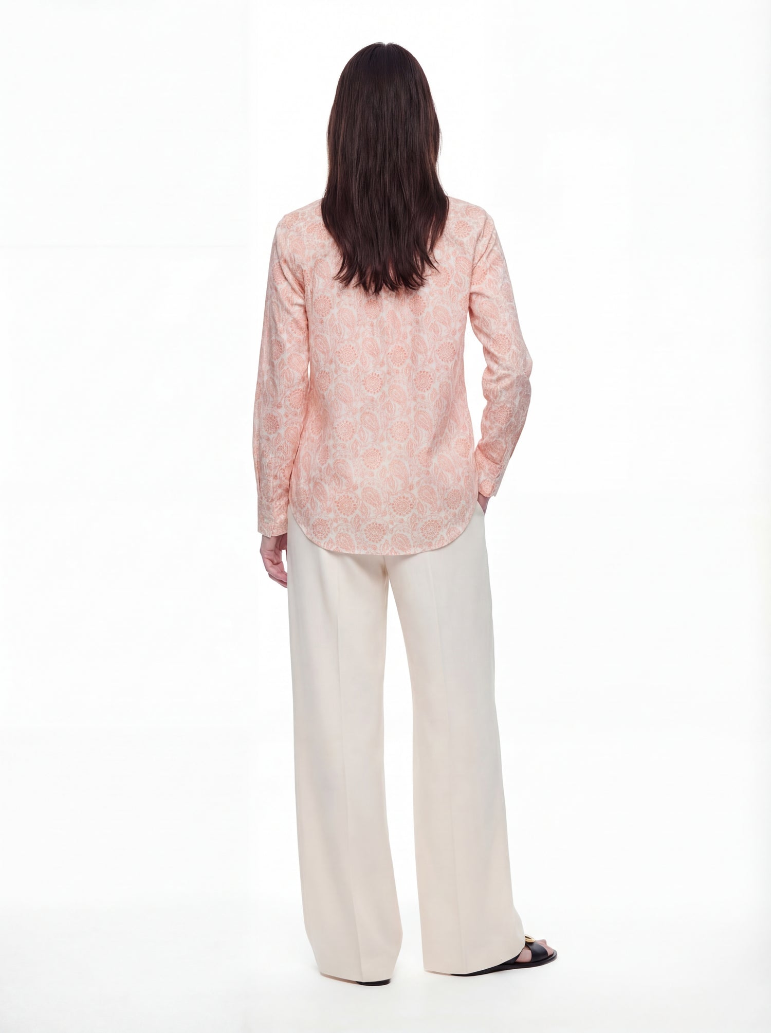 Camicia classica collo basico fantasia arancio manica lunga